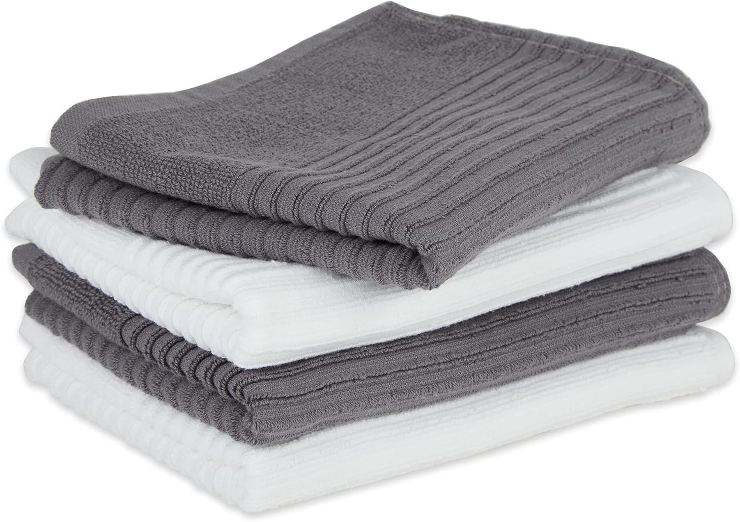 J&M Home Fashions, Cotton Ribbed Terry Dish Towels, Ultra Absorbent, Set of 4. 16X26, Gray/White
