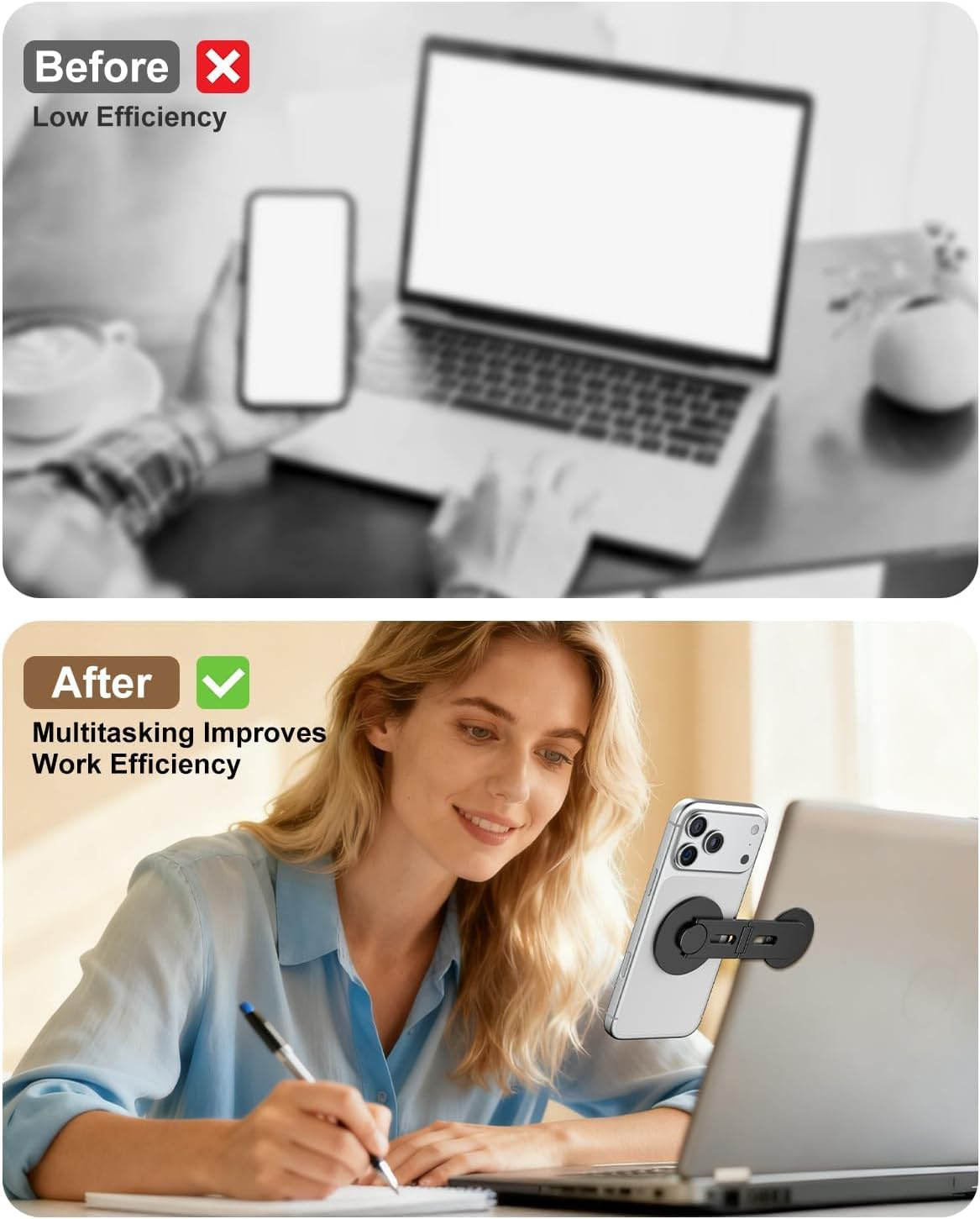 Cloudvalley Magnetic Laptop Phone Holder, 360&deg; Rotating Mount Compatible with Iphone Magsafe and All Phones, Macbook, PC Monitor, Screen Stand for Tesla, Portable Accessory, Black - Grey image number 3