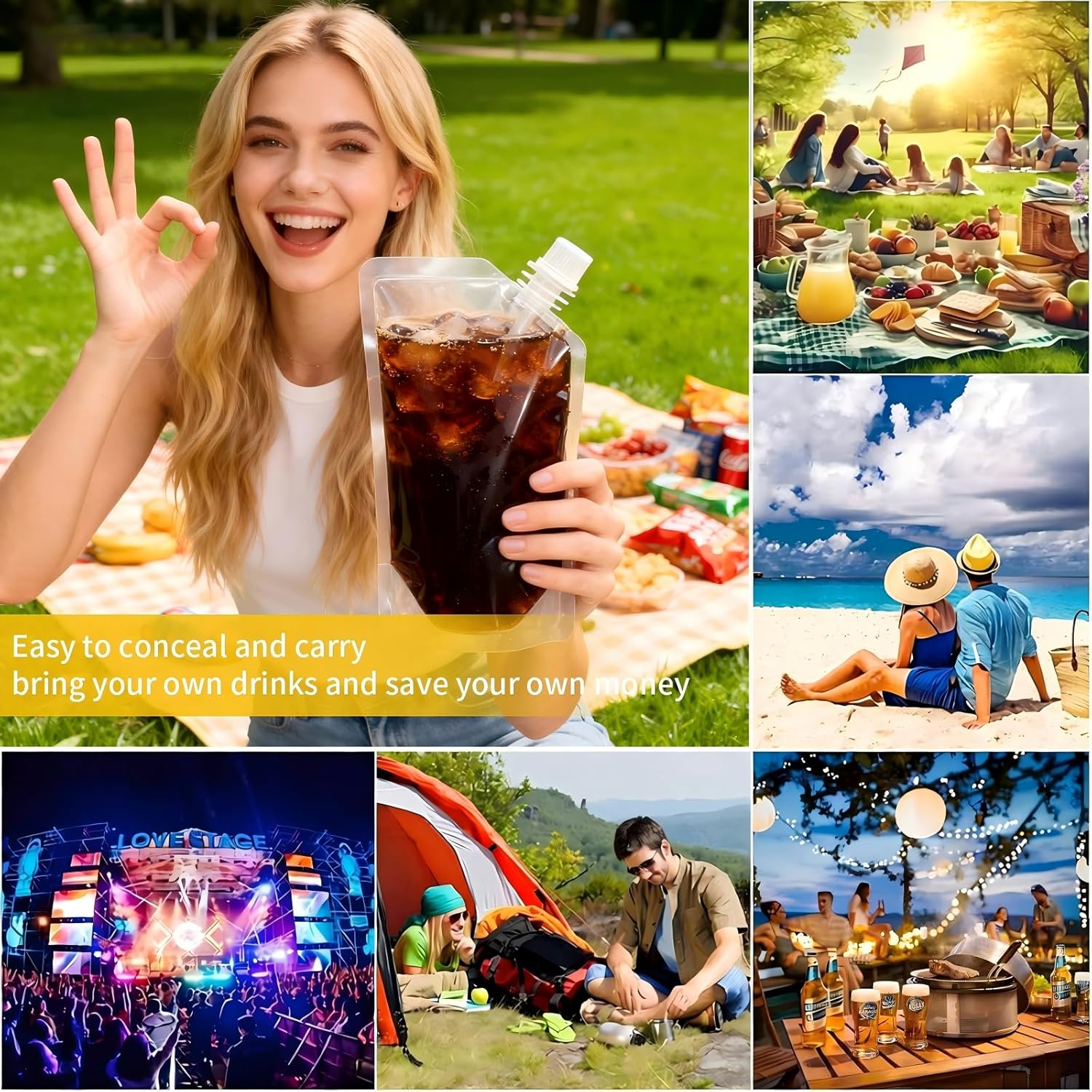 10PCS 250Ml Reusable Travel Drink Pouches - Leakproof Plastic Hip Flask with Screw Cap, Alcohol Juice Travel Plastic Flasks Bags, Foldable for Festivals, Events, Camping, Hiking (Angled Spout)