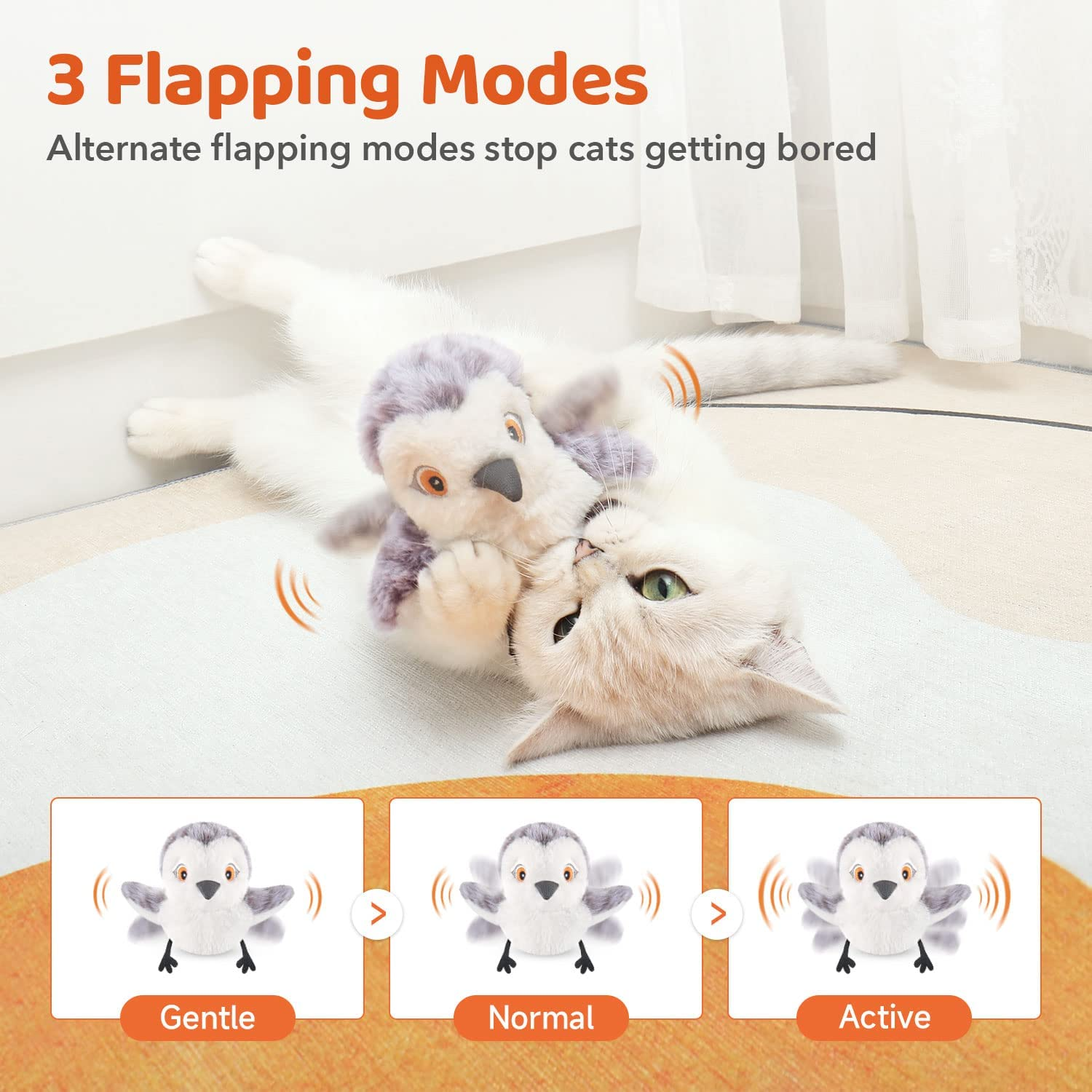Potaroma Cat Toys Flapping Bird, Lifelike Sandpiper Chirp, Rechargeable Touch Activated Kitten Fun Interactive Kitty Exercise Catnip Kicker for All Breeds 10Cm image number 1
