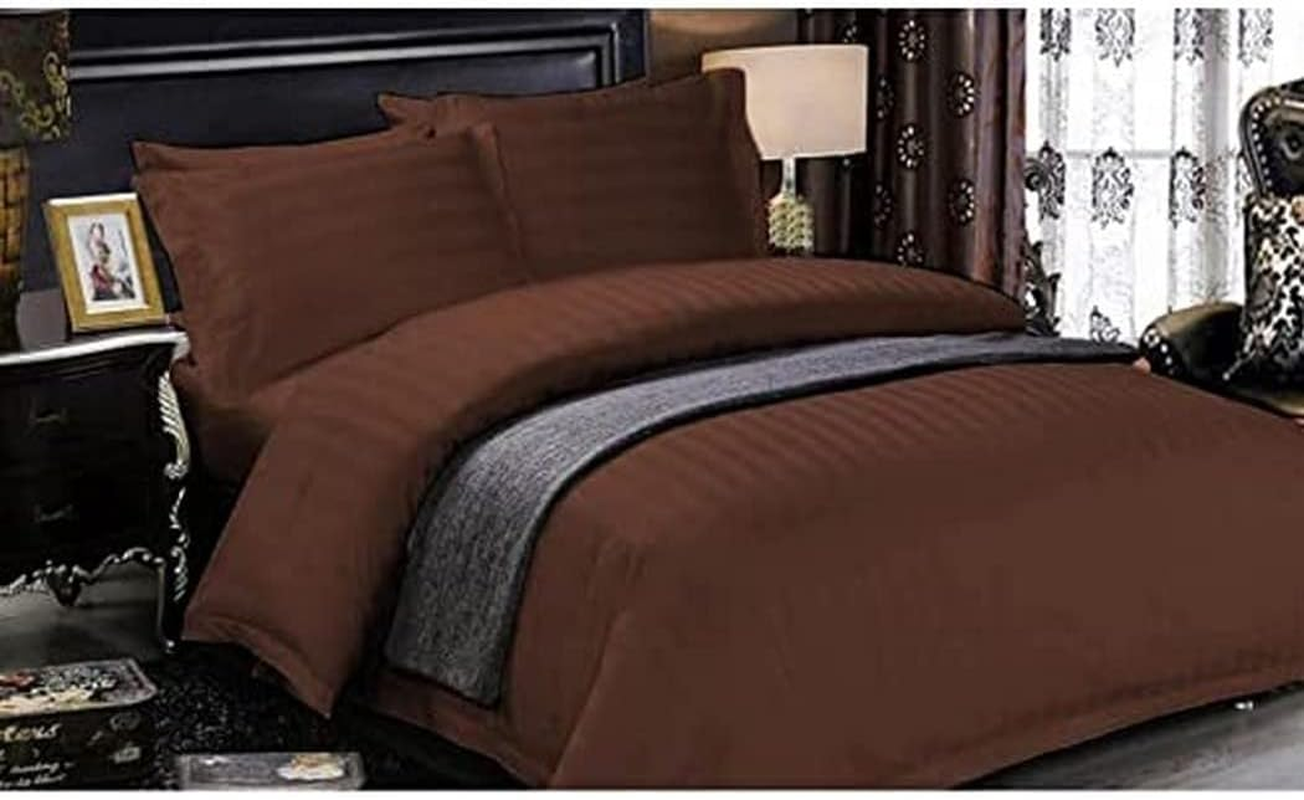 Shangri-La Linen 1200 Thread Count Hotel Egyptian Sateen Stripe Sheet Set, Double, Chocolate