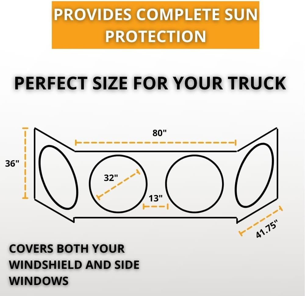 Maro Semi-Truck Sun Shade for Windshield and Side Windows 240T UV Protective Sunshade Windscreen and Side Windows Sun Visor for Commercial, Big Rig Truck with Maximum Coverage image number 2