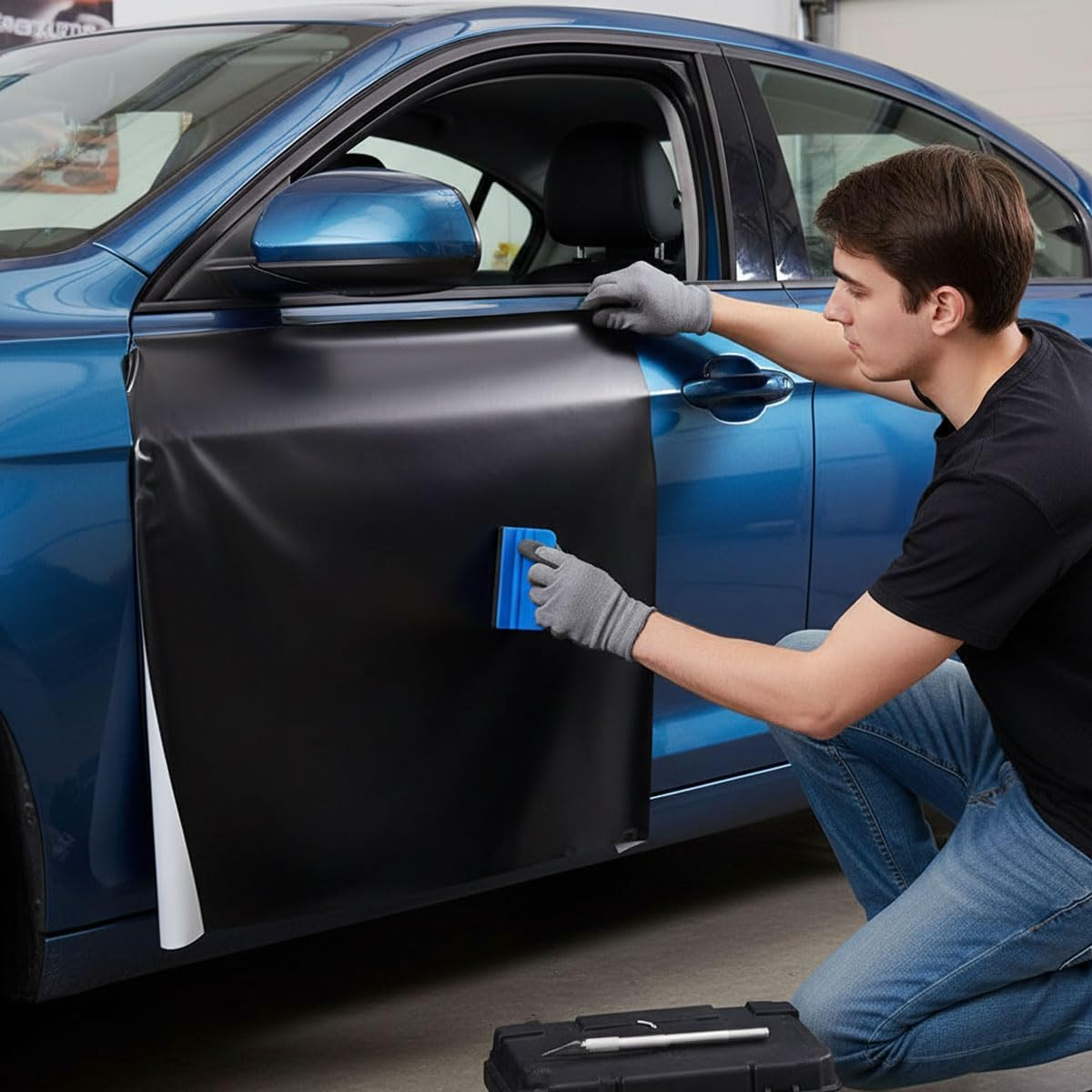 Matte Black Vinyl Wrap for Cars, Self-Adhesive Automotive Film with Air Release for Easy Bubble-Free Installation (1FT X 5FT) - Kivano image number 2