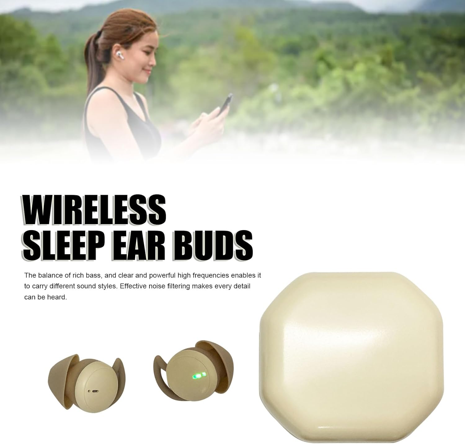 Small Wireless Sleep Earbuds, Invisible Sleep Headphones with Charging Case, 5.3 Mini Sleeping Earbuds for Side Sleepers (Milky Tea Color)