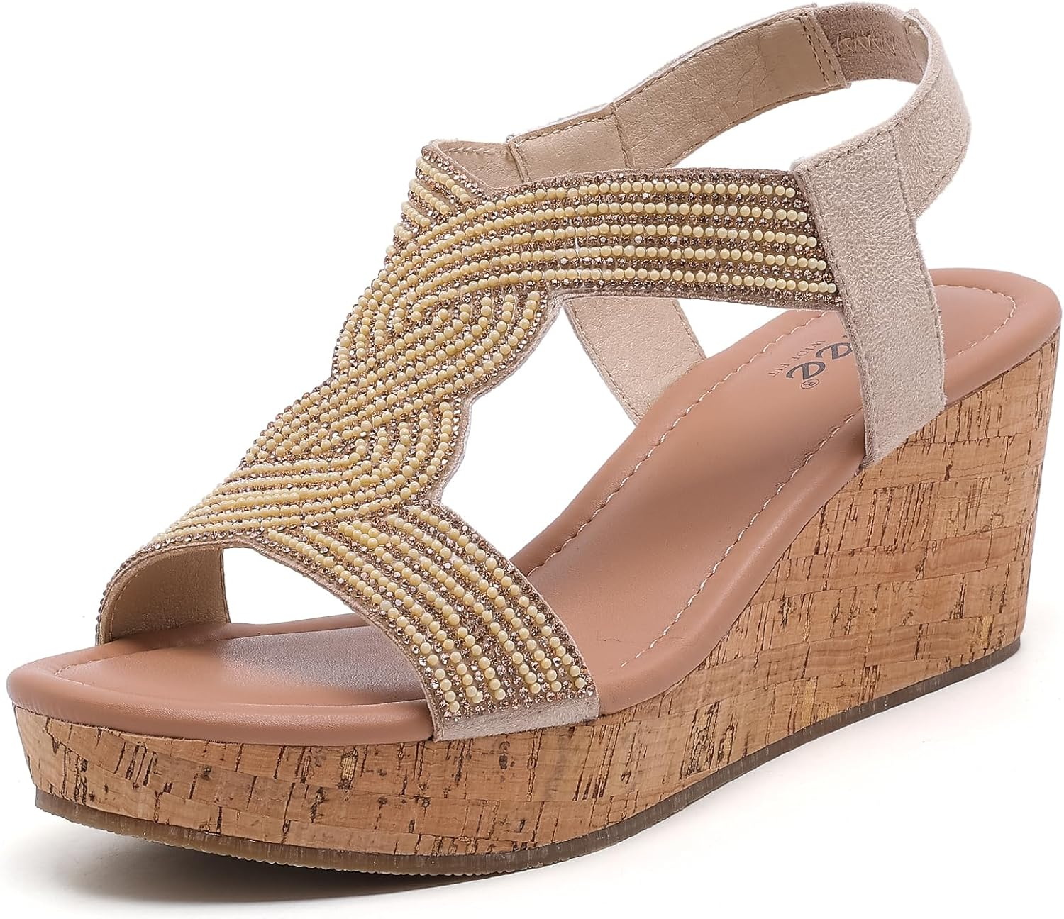 Ruiee Wide Width Wedge Sandals for Women, Ankle Strap Sparkly Rhinestone Open Toe Summer Dressy Shoes Platform Wedding Prom Women Sandals.