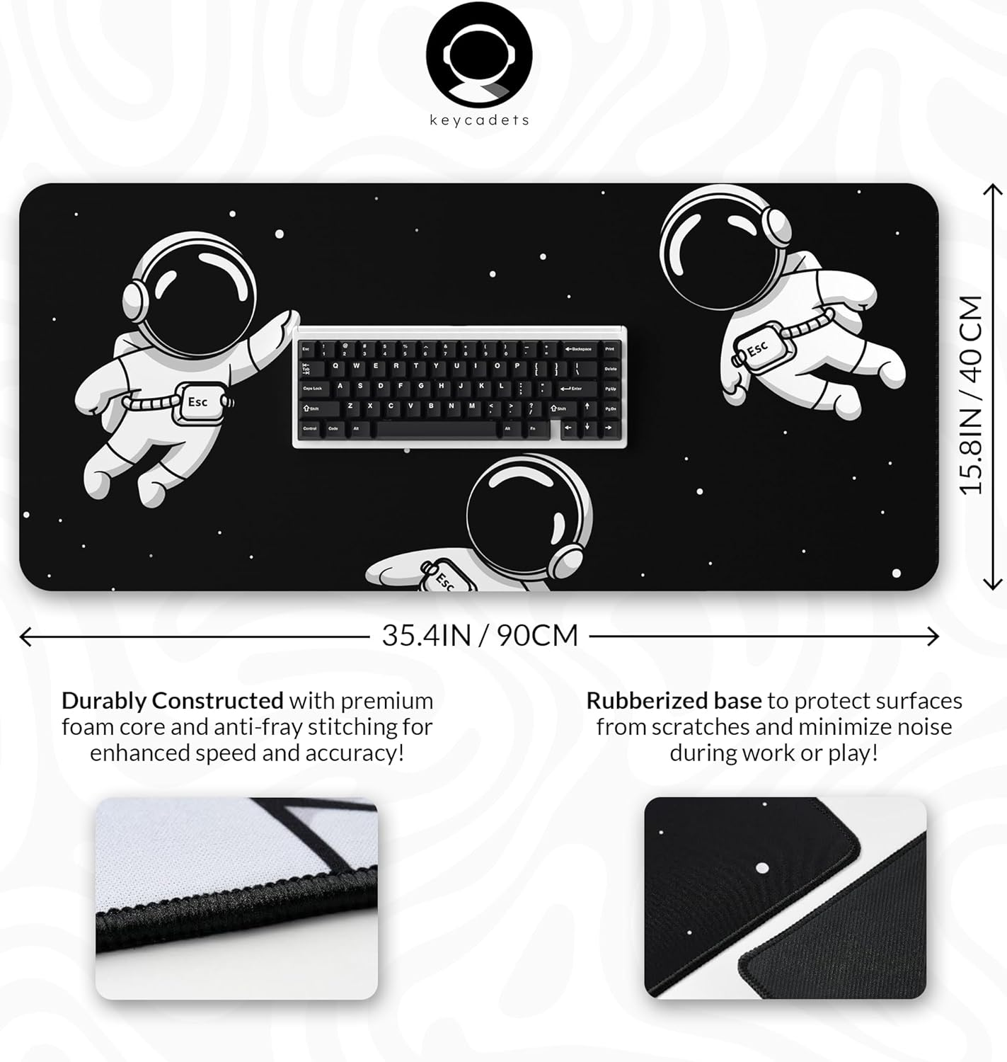 Keycadets Gravity Gaming Mouse Pad, Large Desk Pad for Keyboard and Mouse, Non-Slip Mousepad Gaming Desk Mat with Foam Core, Anti-Fray Lock Stitching and Low Friction Cloth Surface (35.4&rdquo; X 15.8&rdquo;) - Dark image number 2