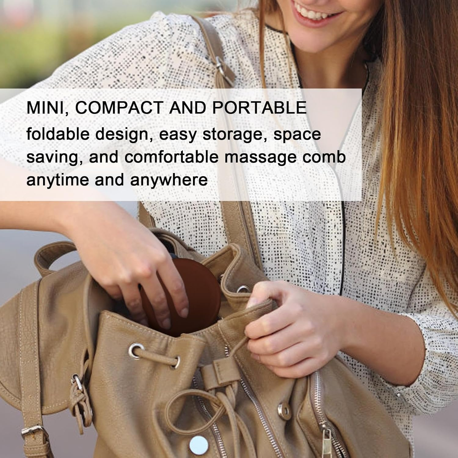 Pocket Hair Brush - Miini Travel Hair Brush, Handy Pocket Hair Brush | Compact Design Small Folding Hair Brush with Miirror, Pocket Hair Comb for Bag - White. image number 4