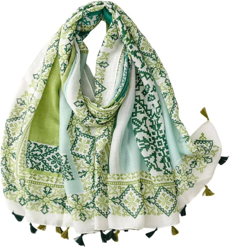 Wajuemy Travel Boho Scarf for Women Casual Lightweight Pashmina Scarves Fashion Multicolor Shawl Wraps with Fringed Beads