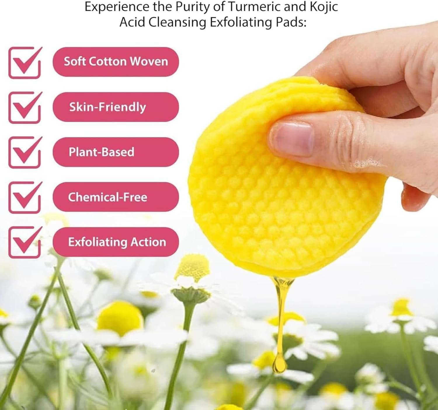 Acid and Turmeric Cleansing Pads, 40 Pcs Cleansing Turmeric Pads, Turmeric Exfoliating Face Scrub Pads (1 Pcs)