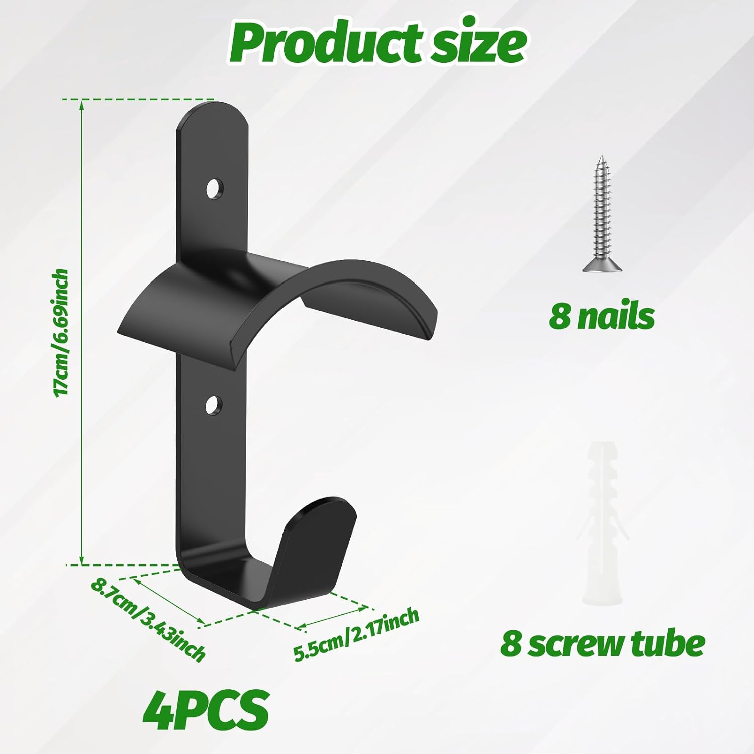 4 Pcs Metal Bridle Rack with Rust Coating Wall Mounted Bridle Holder with Tubes and Screws for Barn Tack Room Stall Storage Black image number 3