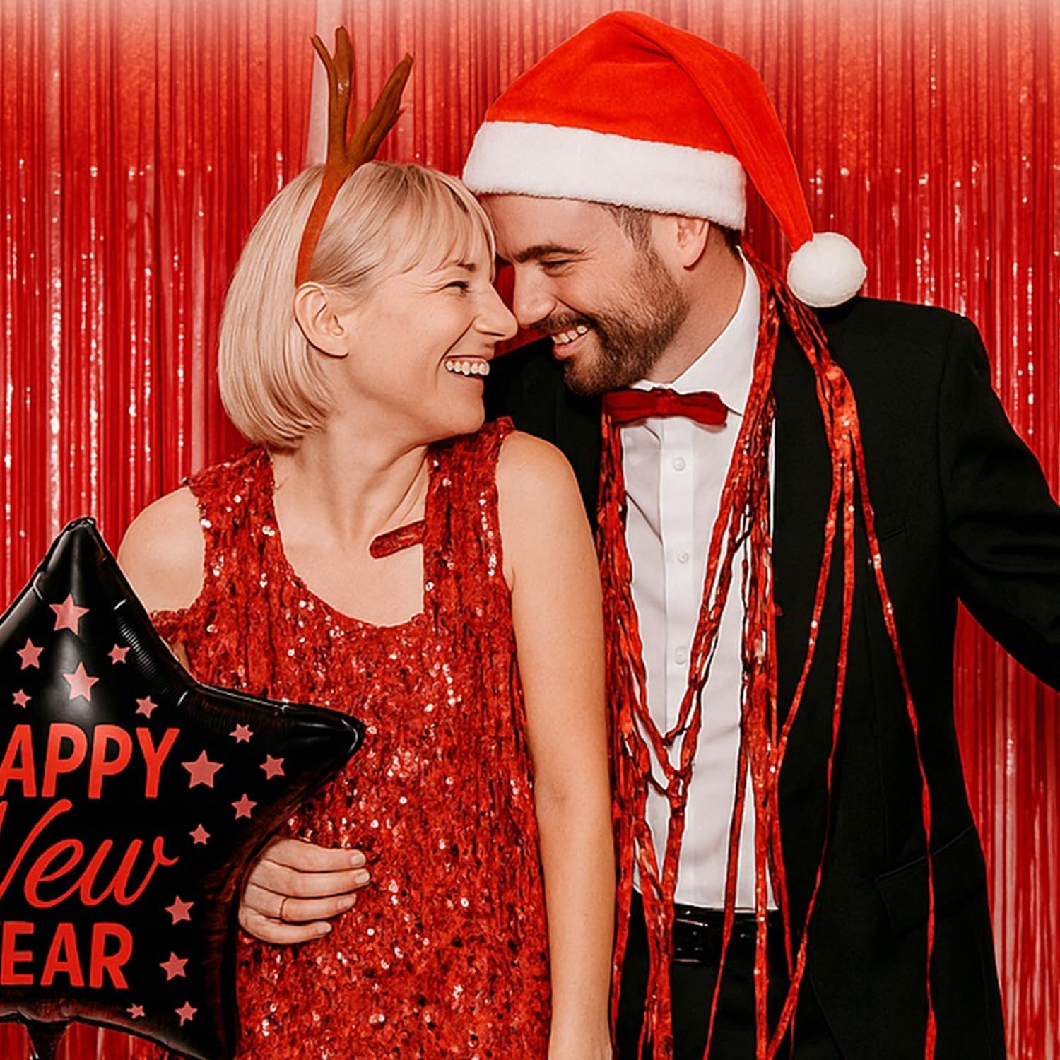 2 Pack Red Streamers Metallic Fringe Tinsel Curtain Backdrop Foil Fringe Birthday New Year Christmas Party Decoration Supplies Easy to Install Compatible with Door or Wall&ndash;Ruibex - Red image number 5