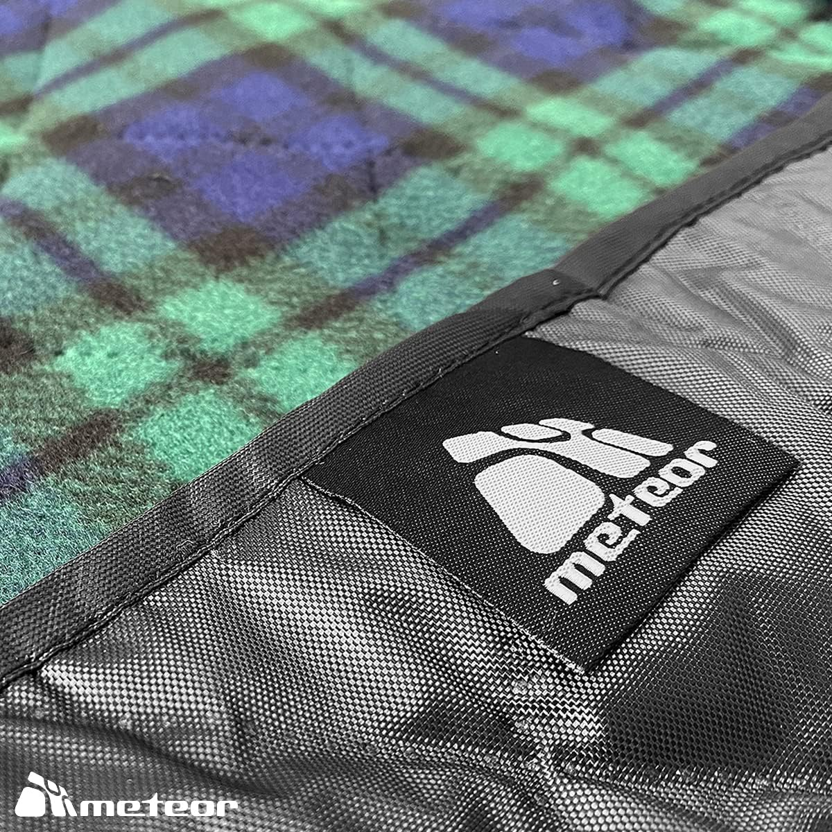 Meteor Picnic Mat Extra Large 210X140Cm - Picnic Rug, Camping Mat, Picnic Blanket, Waterproof, Windproof, Quilted Fleece Outdoor Mat for Camping, Beach, Travel, Stadium & Pets - Black With Fleece Tartan Plaid image number 4