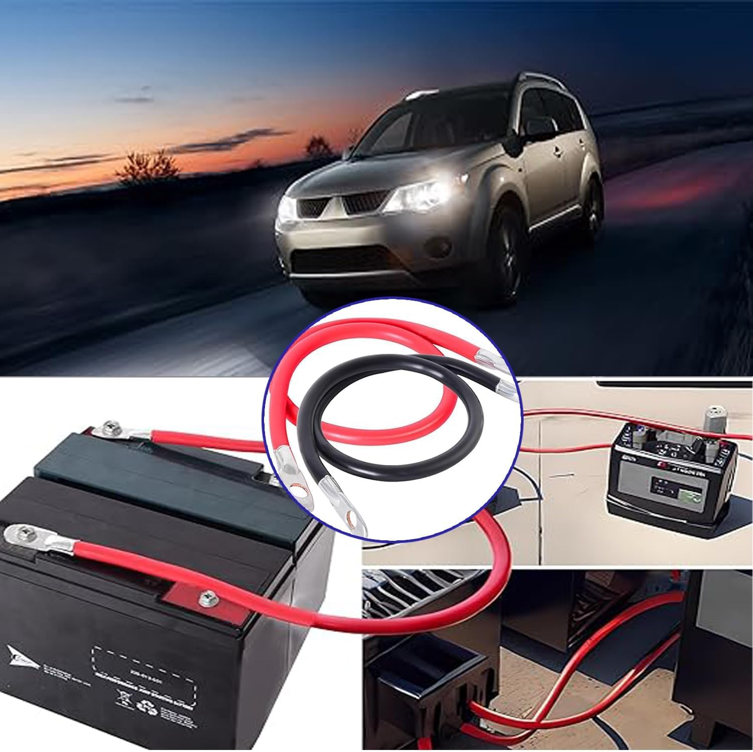 Starwood 5 AWG Pure Copper Battery Inverter Cables, 3Ft (90Cm) Set with 3/8 Inch Copper Ring Terminals, Heavy Duty Parallel Battery Cables for Solar, RV, Boat, Car, ATV, Motorcycle image number 3