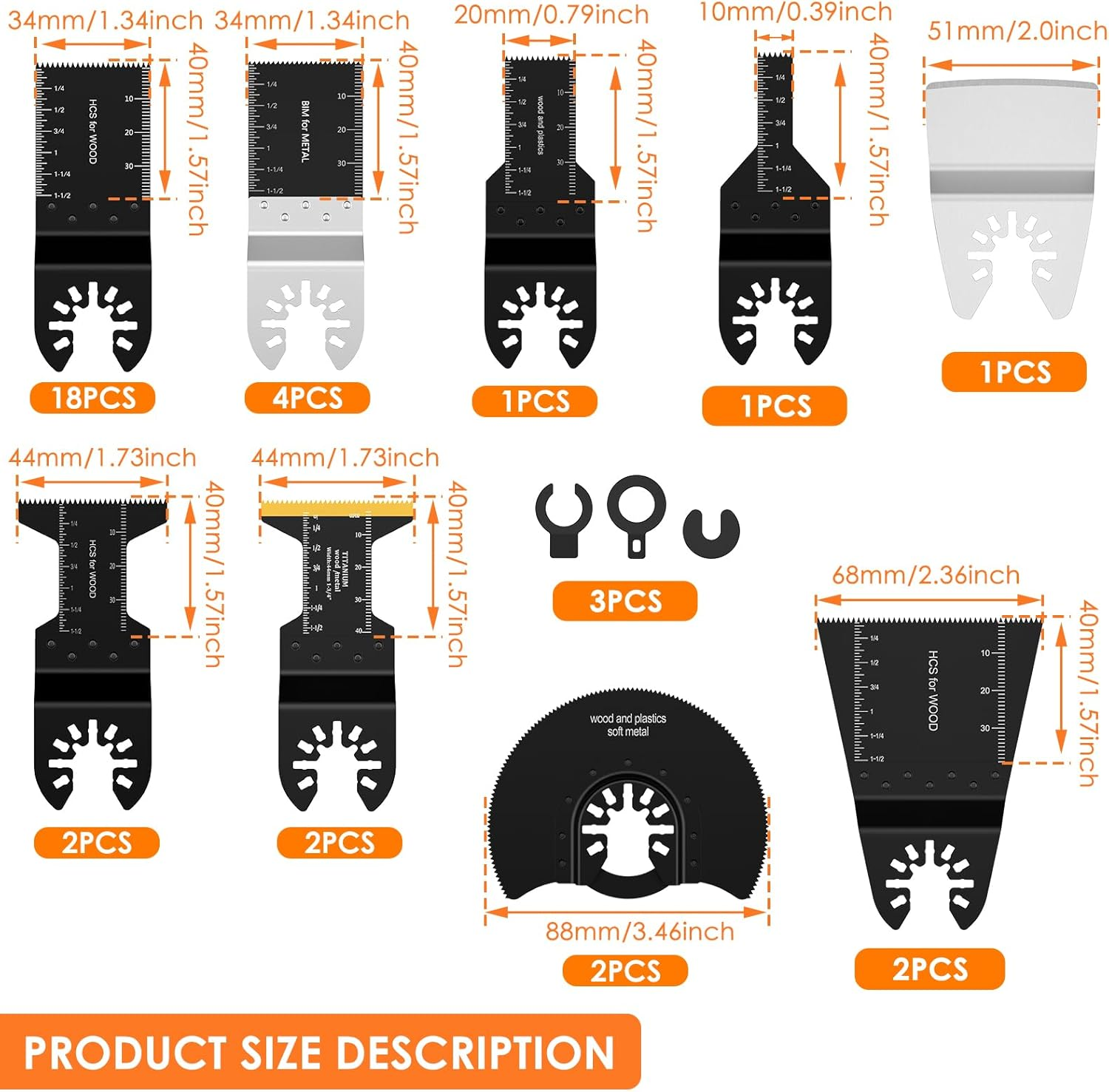 33Pcs Oscillating Saw Blades Set, Universal Titanium Bimetal Oscillating Multi Tool Blades, Titanium Bimetal Oscillating Multi Tool Blades with 3 Adapters for Cutting Metal Wood image number 6
