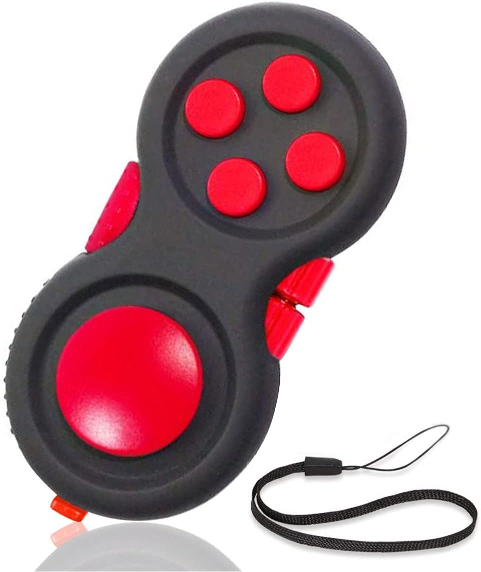 Small Fidget Pad Buttons Controller Toys for Kids Adults with Anxiety and Autism (Black & Red)