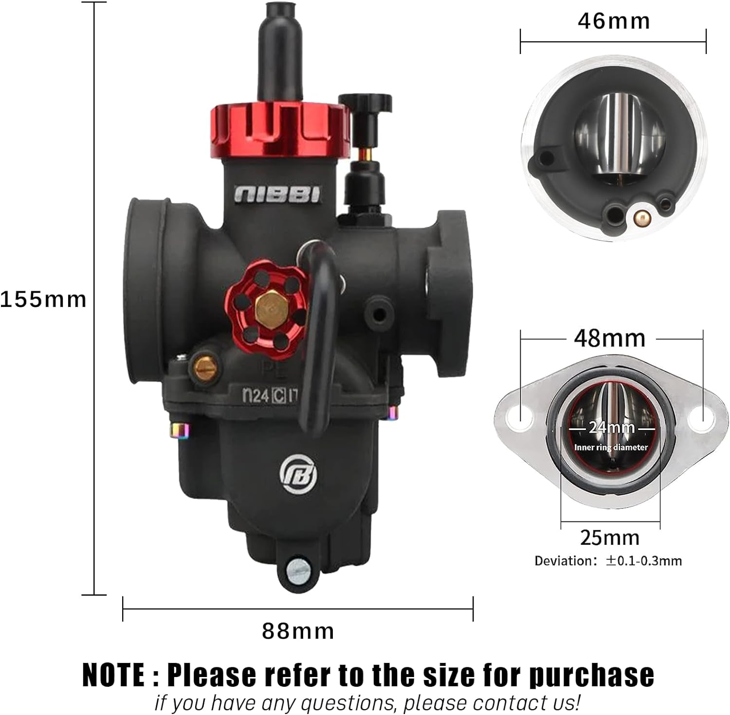 NIBBI PE24 Carburetor Kit, 24Mm Carburetor with Carb Jets - Fit for 140Cc 150Cc Dirt Bike Pit Bike Apollo Taotao Lifan Kayo SSR image number 1