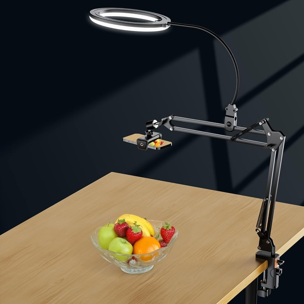 Sensyne 10" Ring Light with Overhead Phone Mount, LED Selfie Light with Stand and Phone Holder, Desk Light for Iphone, Desk Tripod for Video Recording, Youtube, Tiktok, Live Stream, Cooking, Vlog image number 3
