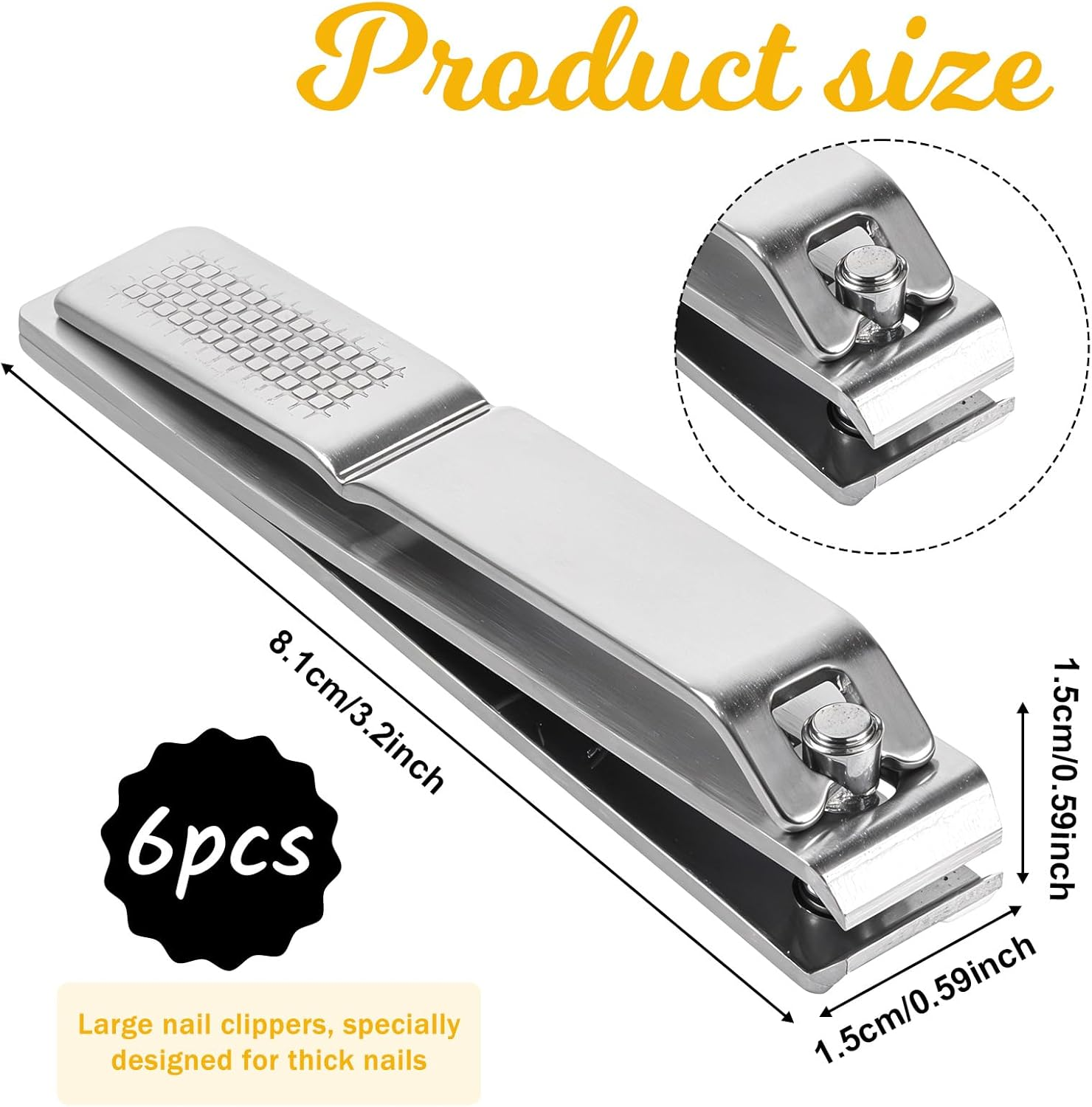 6 Pieces Straight Nail Clippers for Thick Nails Edge Toenails Clippers Stainless Steel Nails Cutters Heavy Duty Fingernail Clipper for Men Women image number 2