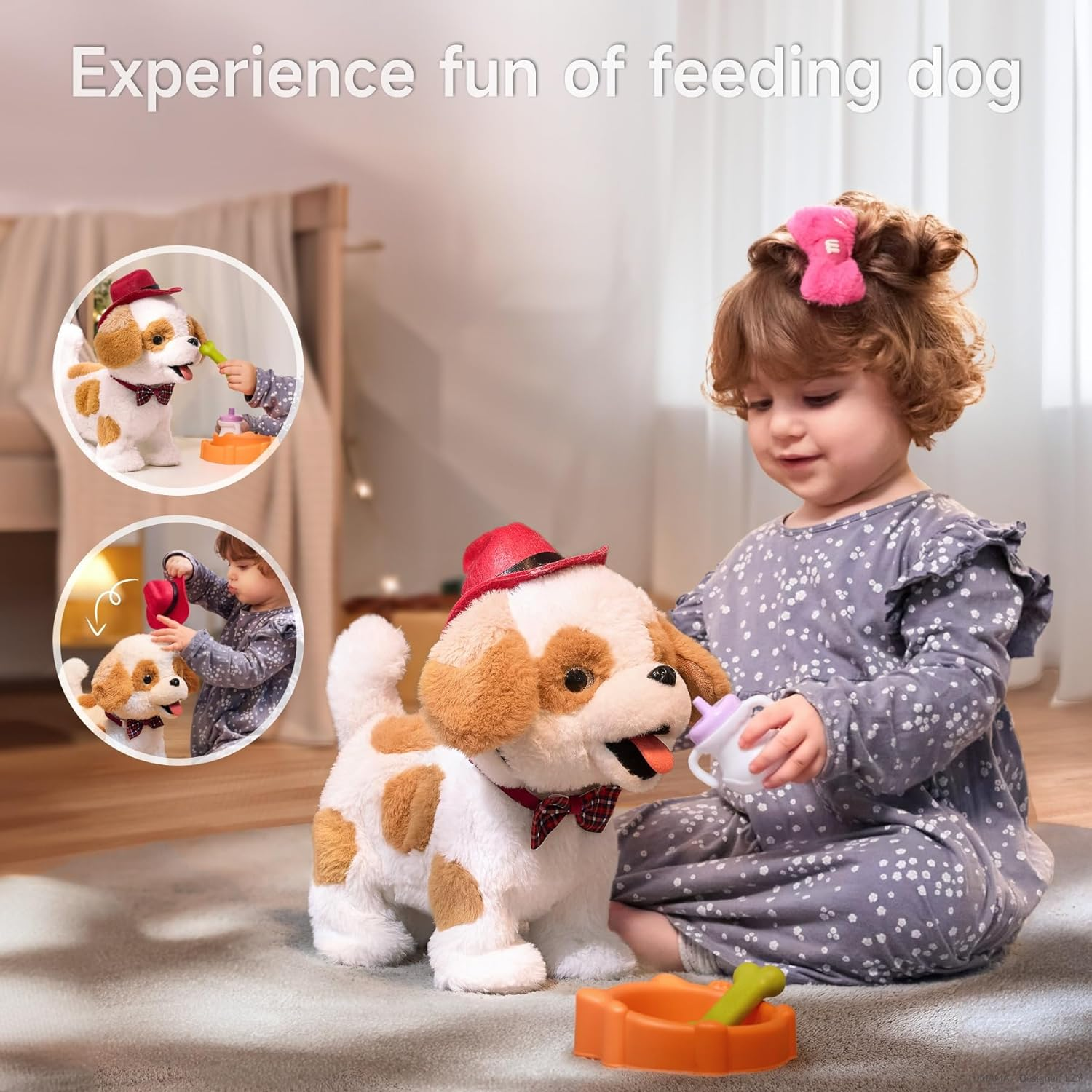 OR or TU Walking Barking Toy Dog with Remote Control Leash, Plush Puppy Electronic Interactive Toys for Kids, Wag Tail, Singing, Pretend Dress up Realistic Stuffed Dog Age 3 4 5 6 Years Old Best Gift image number 4
