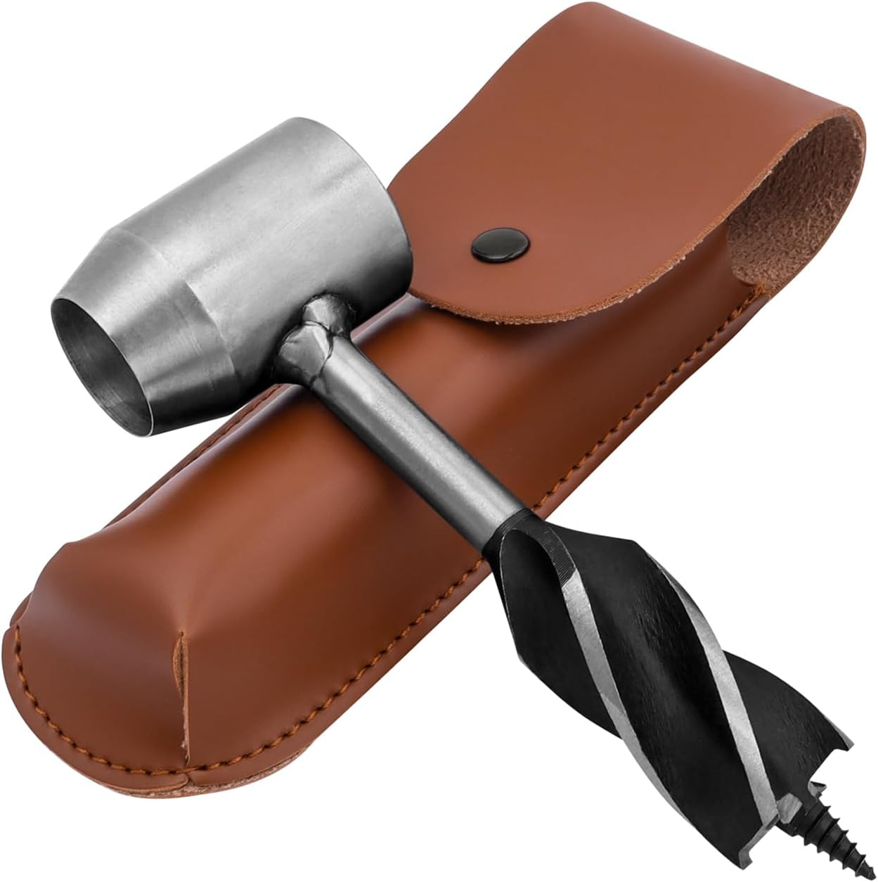Hand Auger Wrench Manual Drill Wrench Bushcraft Gear for Survival Settlers Hand Auger Wood Drill Scotch Eye Wood Auger Drill Bit and Bushcraft Settlers Auger Tool with Protective Leather Case image number 4