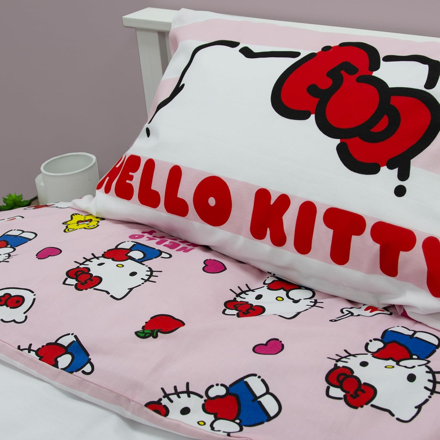 Hello Kitty Officially Licensed Hello Design Single Duvet Cover Set | Reversible 2 Sided Cat Bedding Including Matching Pillow Case | Perfect for Kids Bedroom | Polycotton image number 2