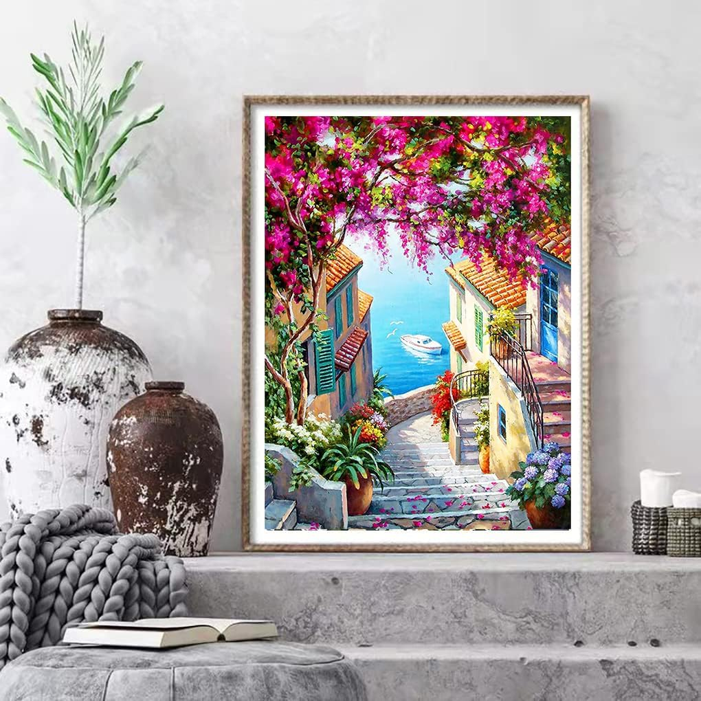 Paint by Number for Adults. Lakeside Town Paint by Numbers for Adults Beginner Drawing Paintwork with 3 Paintbrushes Paint Canvas Oil Painting 16&rdquo; X 20&rdquo;