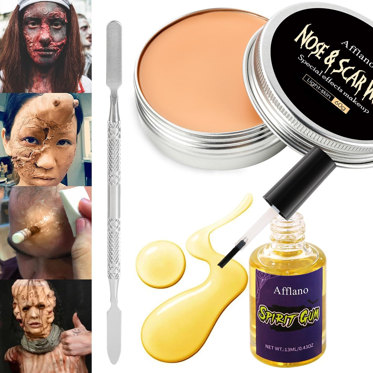 La Catrina 3 Pcs Scar Wax Makeup Kit, Scar Wax + Spatula Tool + Spirit Gum, Halloween Professional Stage Theatrical Theater Zombie Vampire Wound Scary Special Effects Face Body Cosplay Makeup