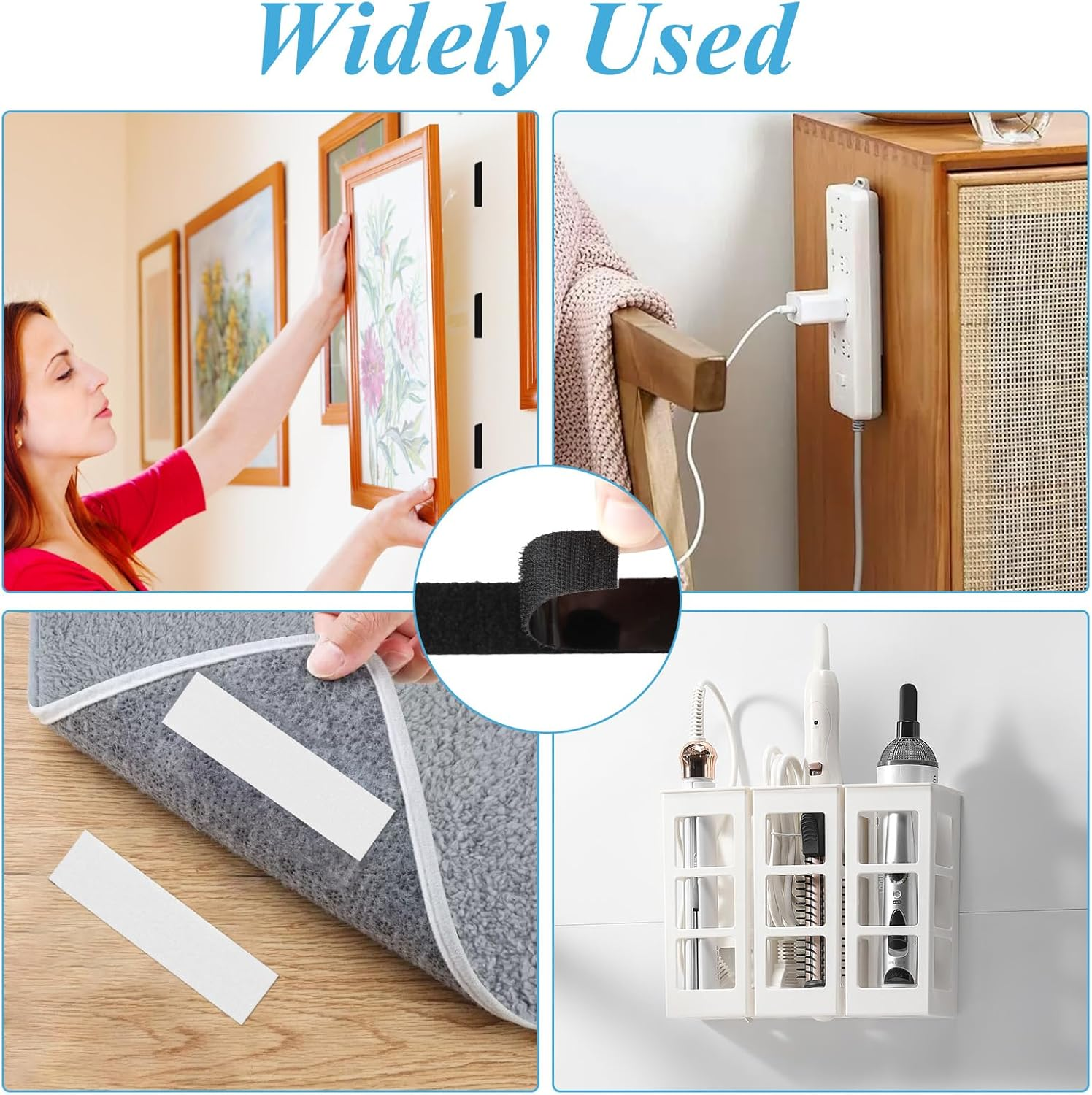 20 Sets Sticky Velcro Strips, Industrial Strength Hook and Loop Tape Double-Sided Adhesive, Use for Carpet Couch Cushions Pedal Board Picture Hanging Office Home, 10 X 2.5 CM (Black & White) image number 4