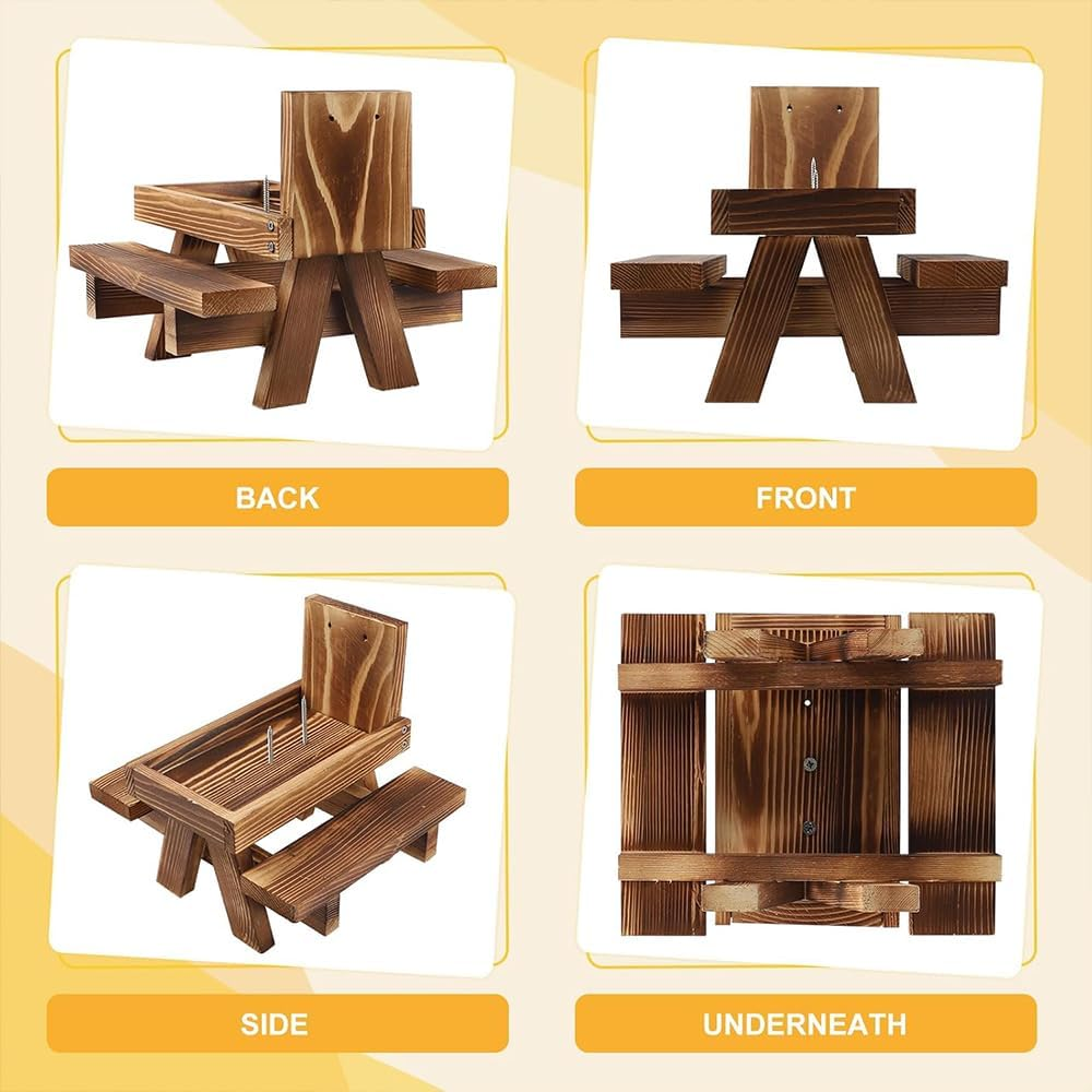 HYAVIA Wooden Squirrel Feeder with Umbrella &ndash; Picnic Table Design with Corn Holder, Hanging Chipmunk Feeding Station for Outdoors, Solid Screwed Wood image number 1