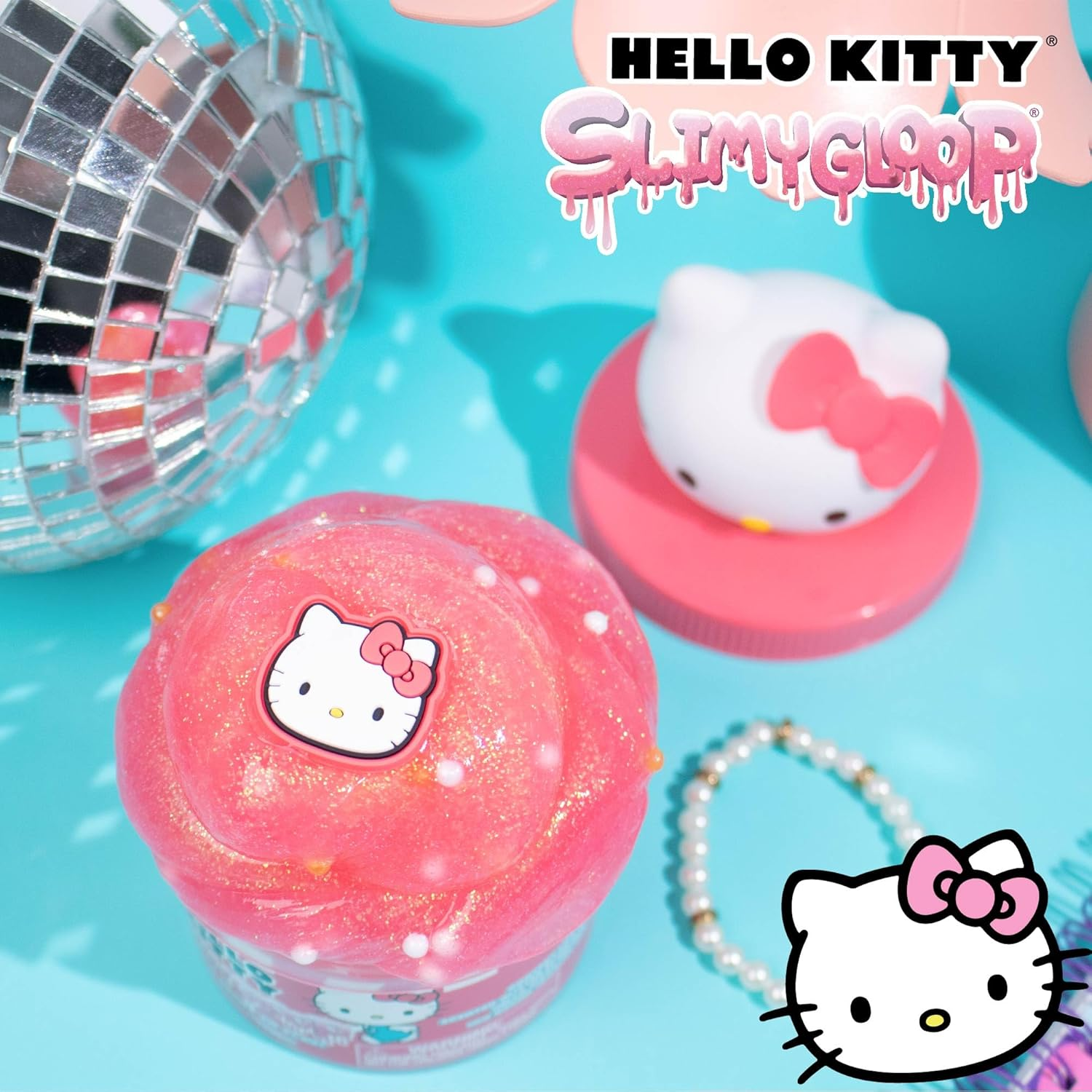 Hello Kitty SLIMYGLOOP Jar, 8 Oz Red & White Cotton Candy Scented Slime, Includes Beads & Hello Kitty Charm, Sanrio Stuff, Hello Kitty Slime, Slime for Kids, Hello Kitty Merch image number 3