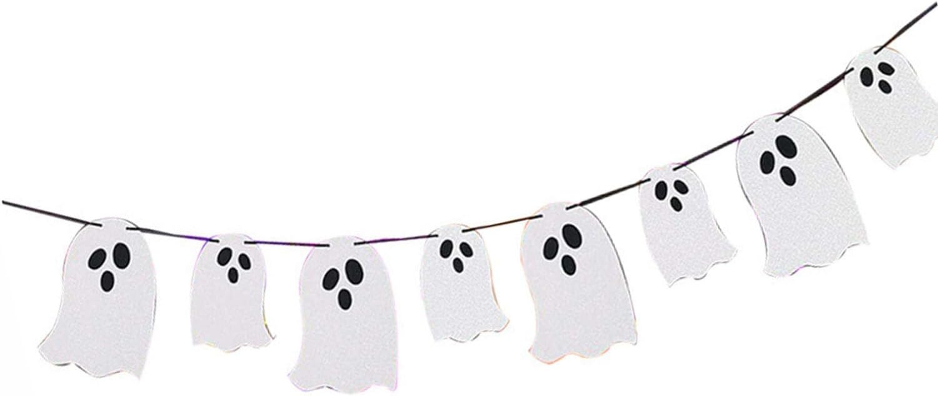 White Glitter Halloween Ghost Garland Banner Ghost Halloween Party Banner Decorations Indoor for Haunted Houses Indoor Outdoor Party Decor image number 6