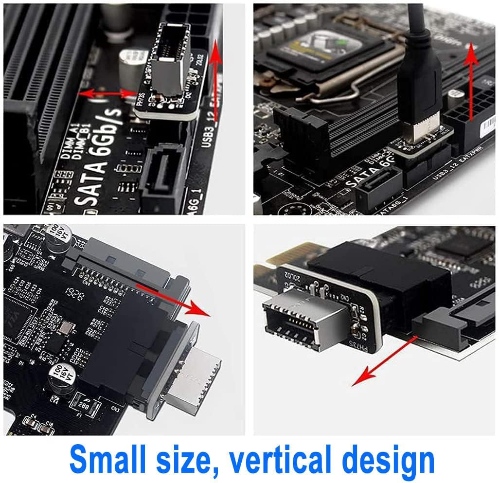 BEANPRECOY Vertical USB Front Panel Adapter - Internal USB 3.1 Type-E to USB 3.0 20 Pin Header for USB Type C Mount image number 1
