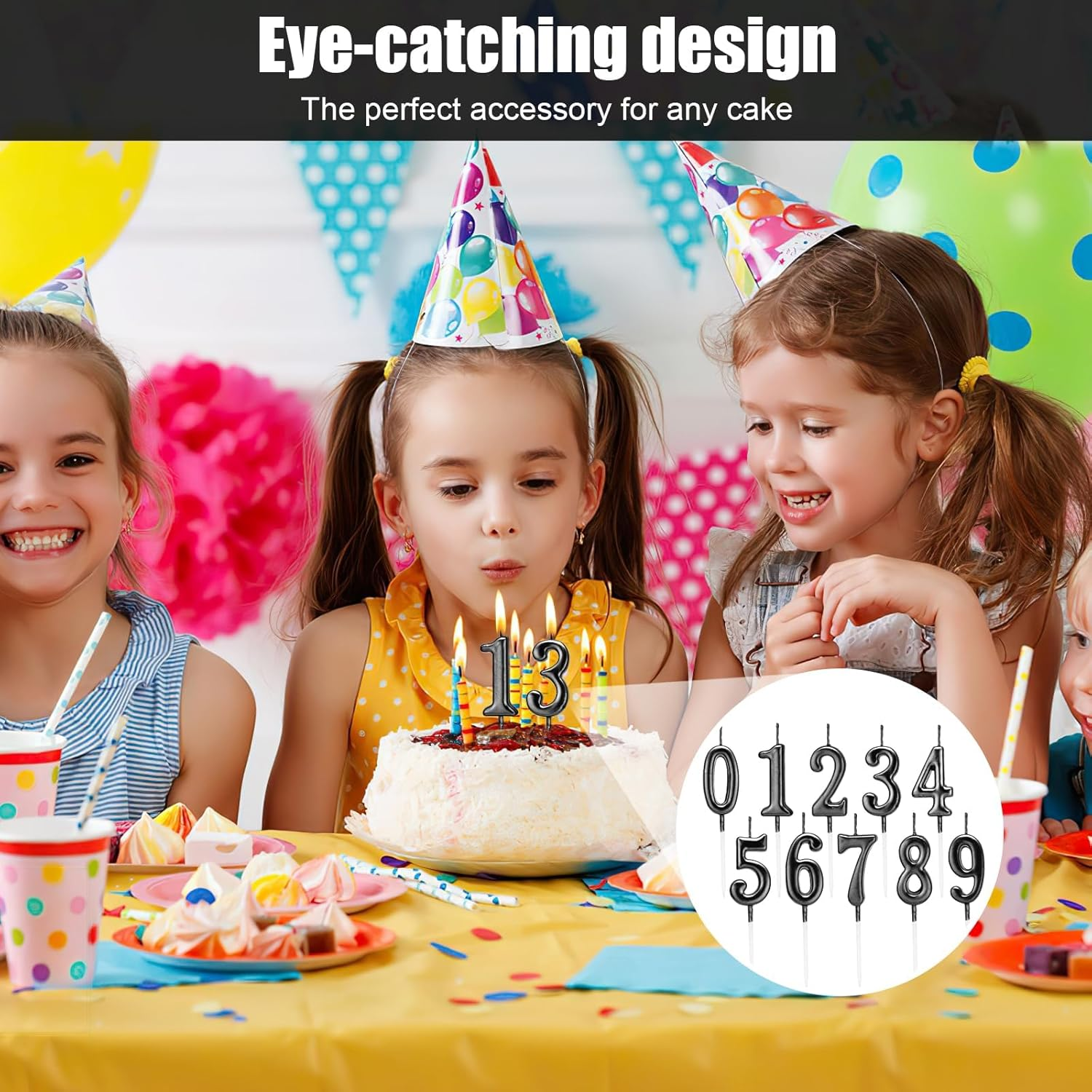 Cake Candles, 10 Pcs Birthday Number Candles, Birthday Cake Candles for Party Celebration (Black)