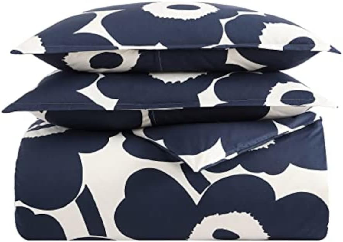 MARIMEKKO - King Duvet Cover Set, Cotton Bedding with Matching Shams & Botton Closure, All Season Home Decor (Unikko Indigo, King) image number 1