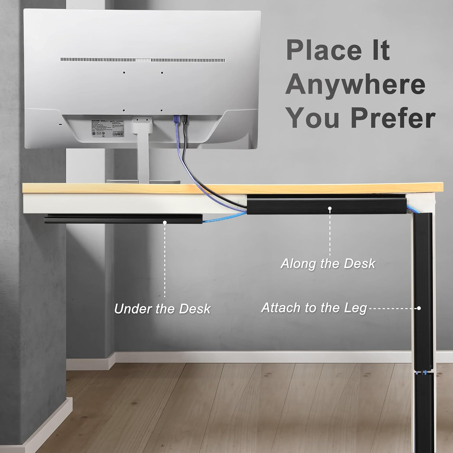 Zhiyo Cable Management under Desk 6X15.7In, 94.5In Cord Organizer, Self-Adhesive, Black J Channel