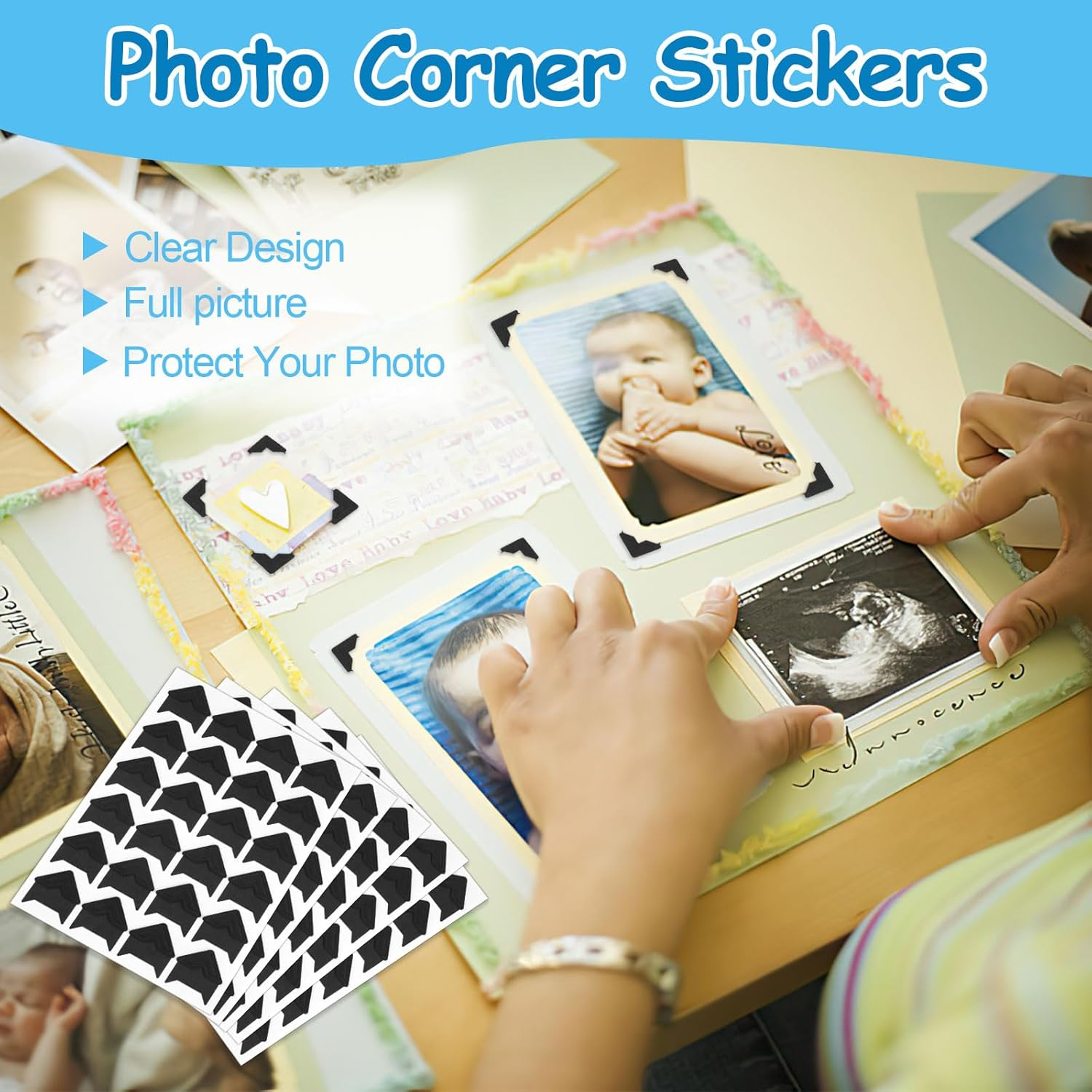 432 Pcs Photo Corners, Self Adhesive Picture Corners, Acid Free Corner Stickers for Scrapbooking, Photo Mounting Corners for DIY Scrapbook, Photo Album, Memory Books(Black) - Gold image number 3