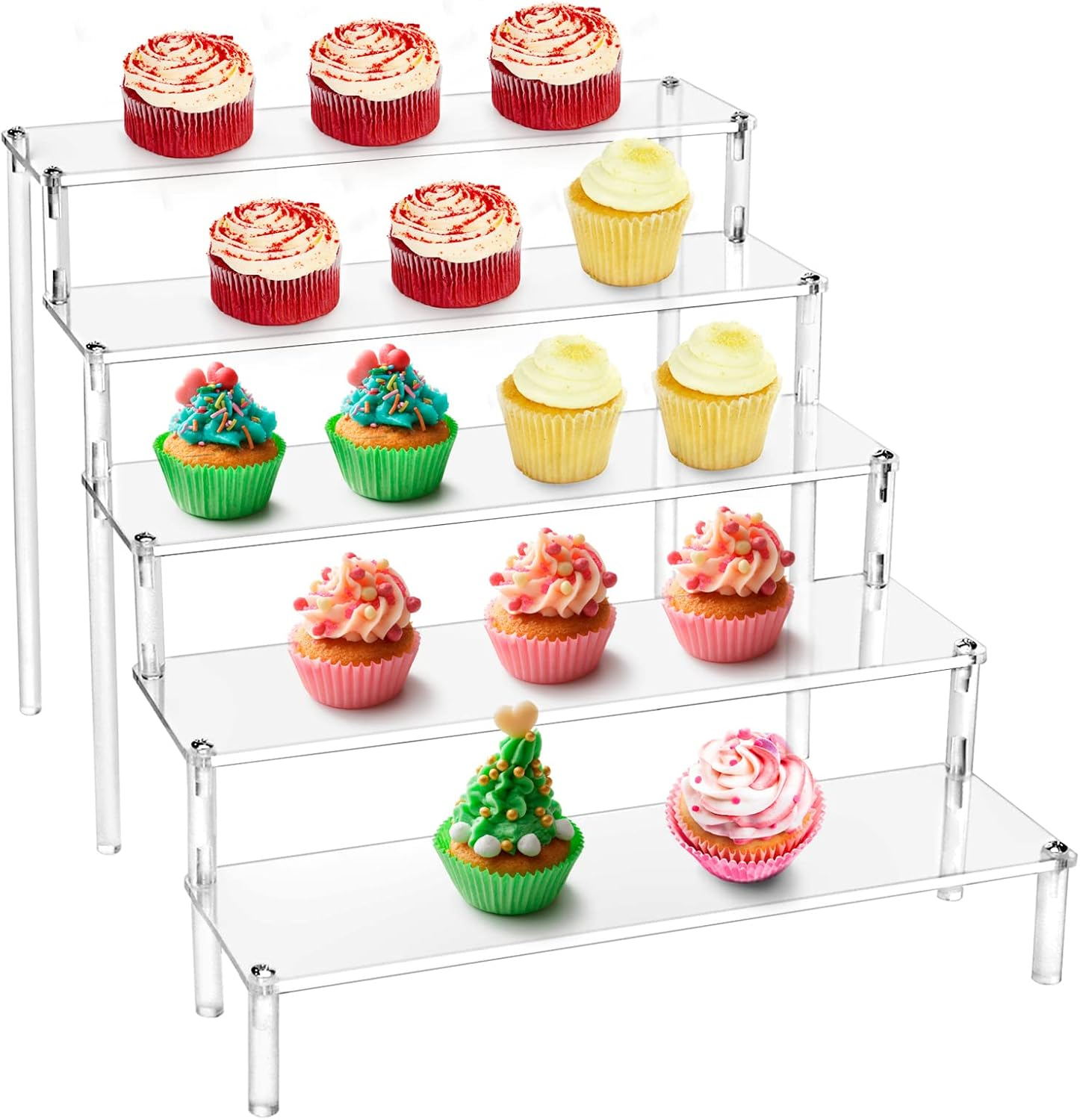 QWORK&reg; 5-Tier Acrylic Display Stand, Transparent Acrylic Display Riser Shelf for Figures, Jewellery, Cupcake, Lipstick, Nail Polish, Spice, 30 X 32 X 25 Cm