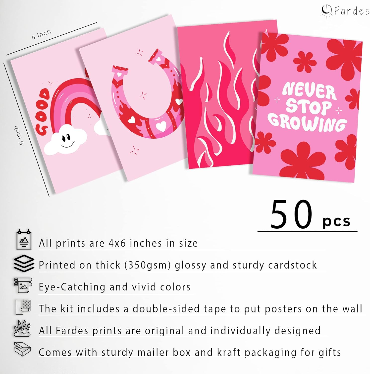 Preppy Room Decor Aesthetic Wall Collage Kit for Bedroom, Cute Posters, Teen Girls Trendy Stuff (50Pcs of 4X6Inch) image number 4