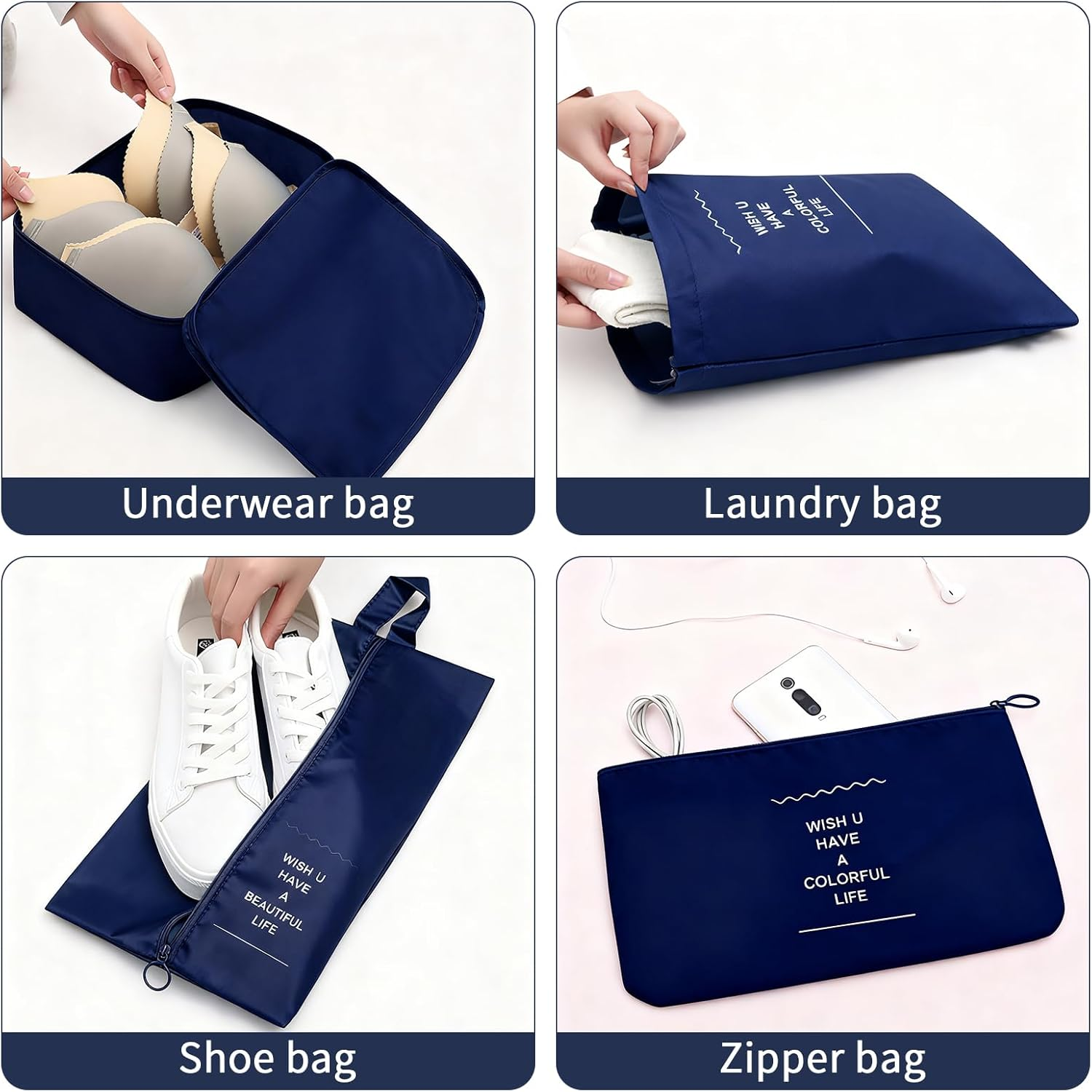 Smlper 8-Set Packing Cubes, Packing Organizer with Various Sizes, Lightweight Luggage Organizer for Carry-On, Suitcase & Travel Accessories (Dark Blue) - Beige image number 6