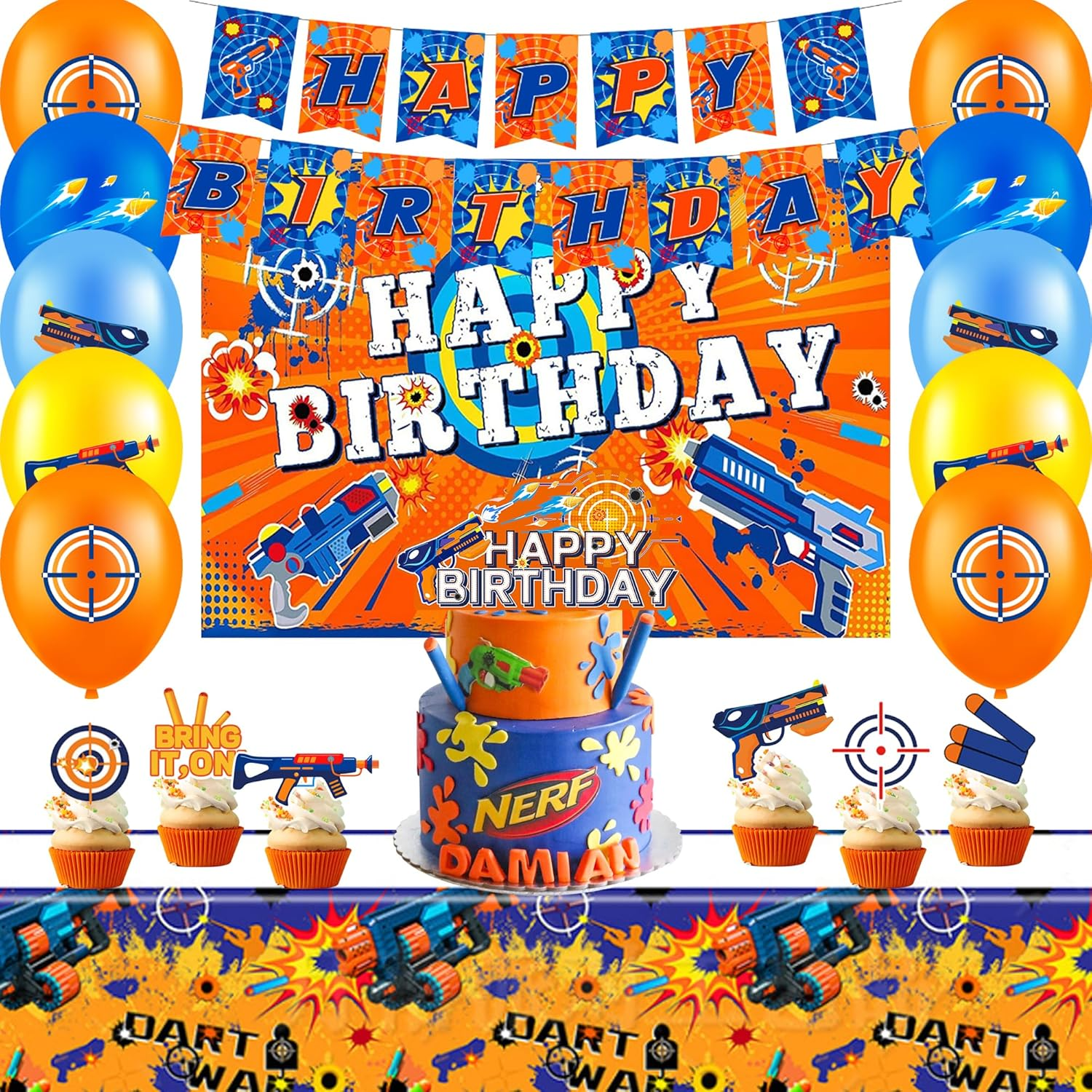 Dart War Party Decorations Supplies, 46Pcs Dart Battle Birthday Party Decorations Set Including Balloons Cupcake Topper Banner Etc Dart War Birthday Decorations image number 6