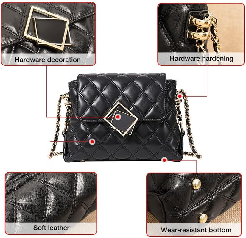 Leather Ladies Shoulder Bag, Leather Large Capacity Mobile Phone Bag, Fashion Messenger Bag Chain Bag, Black, 23*7.5*18Cm image number 2