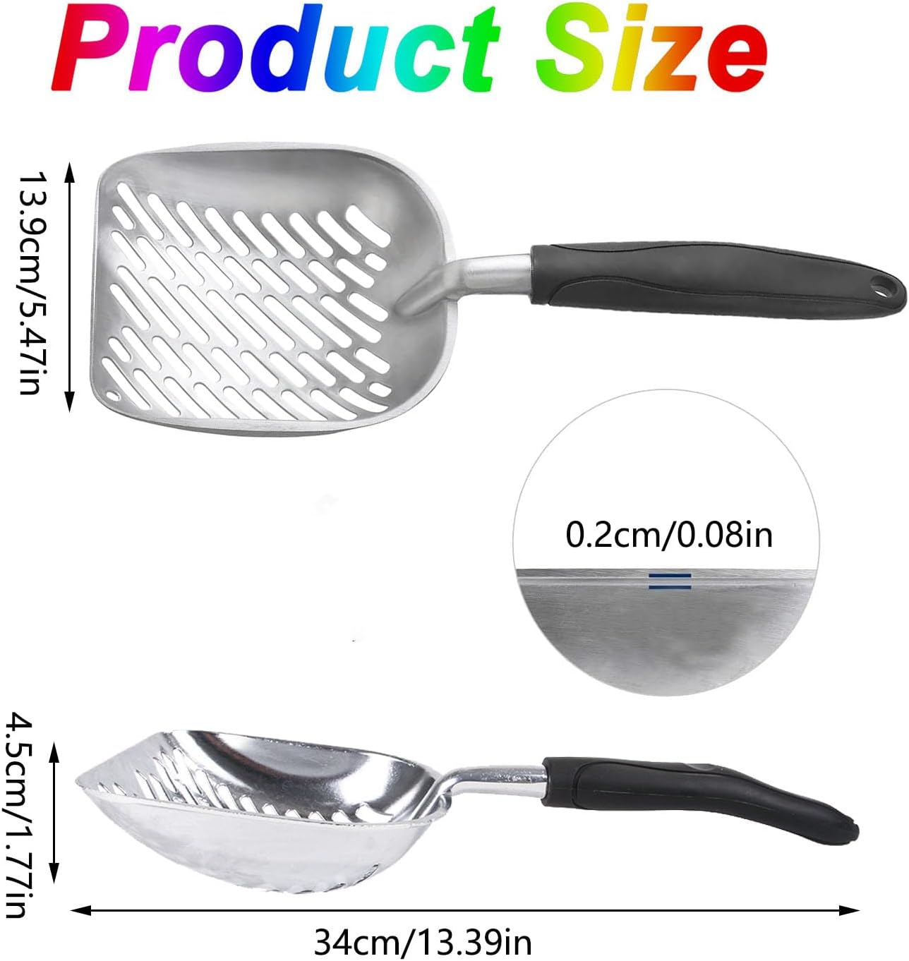 Cat Litter Scoop, Aluminum Alloy Sifter, Metal Scooper, Deep Shovel, Long Handle, Poop Sifting, Kitten Pooper Lifter, Durable Kitty Litterbox Poop Sifter, Premium Multicat Cat Litter Scoop image number 4