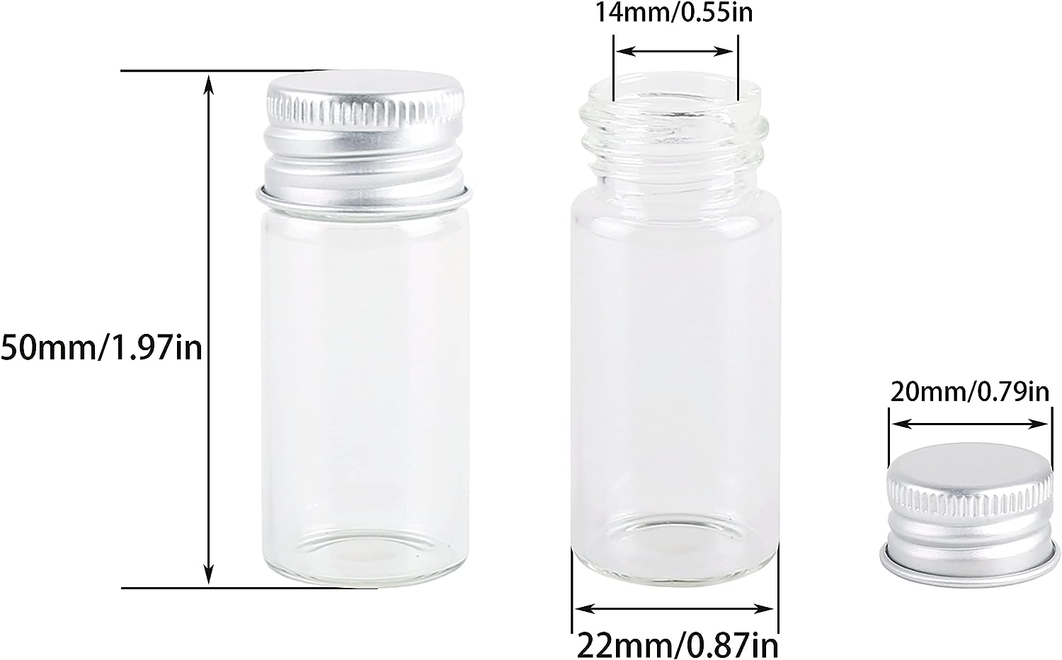 Maxmau 100 10Ml Vials Small Mini Tiny Glass Bottles Clear Empty Jars with Aluminum Top Screw Lids Message Sample Bottle Wedding Favors Decorations DIY Jewelry Accessories Liquid Hold Storage image number 2