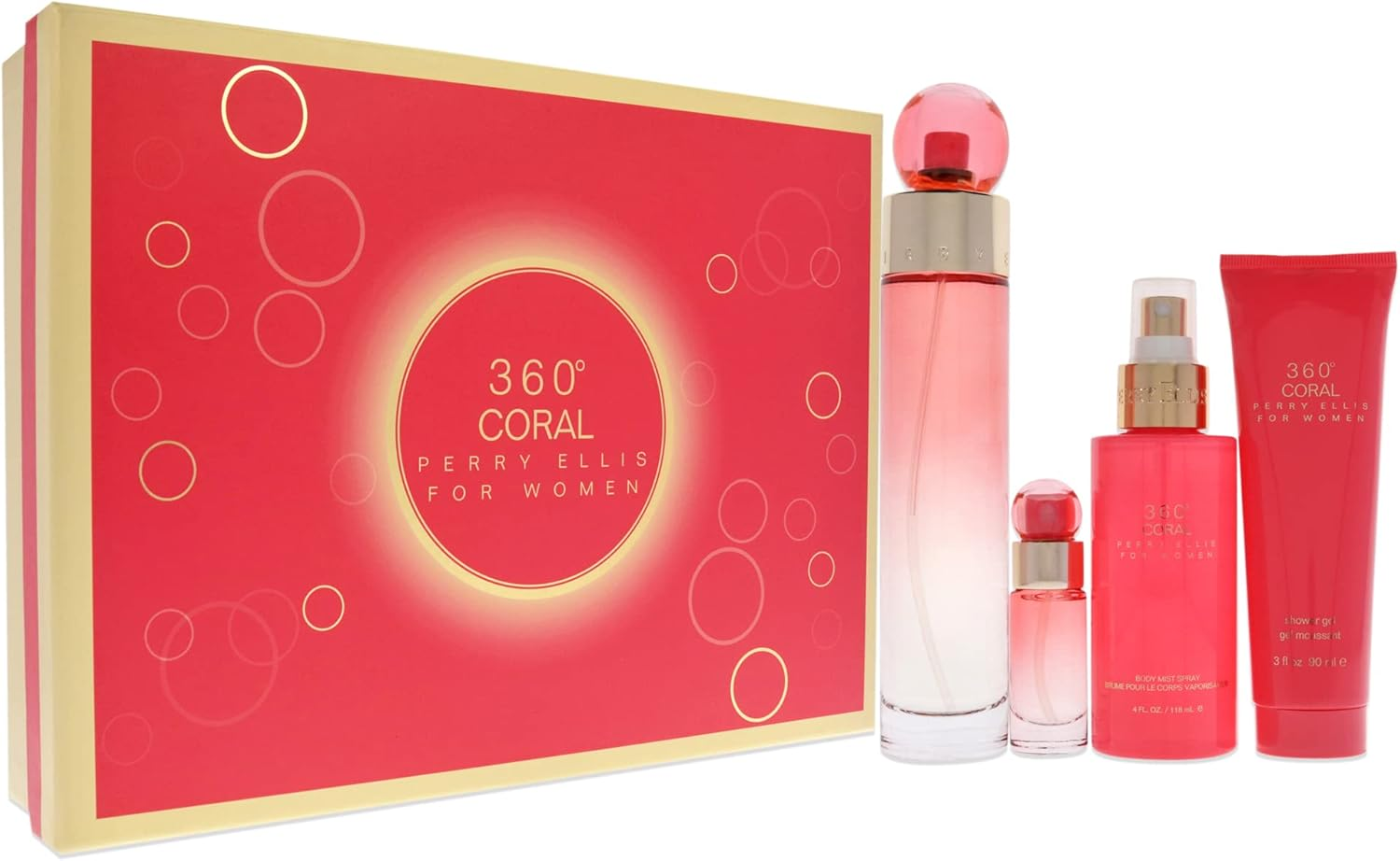 Perry Ellis Perry Ellis 360 Coral Gift Set - Eau De Parfum Spray + .25 Oz Mini Eau De Parfum Spray + 4 Oz Body Mist Spray + 3 Oz Shower Gel image number 1