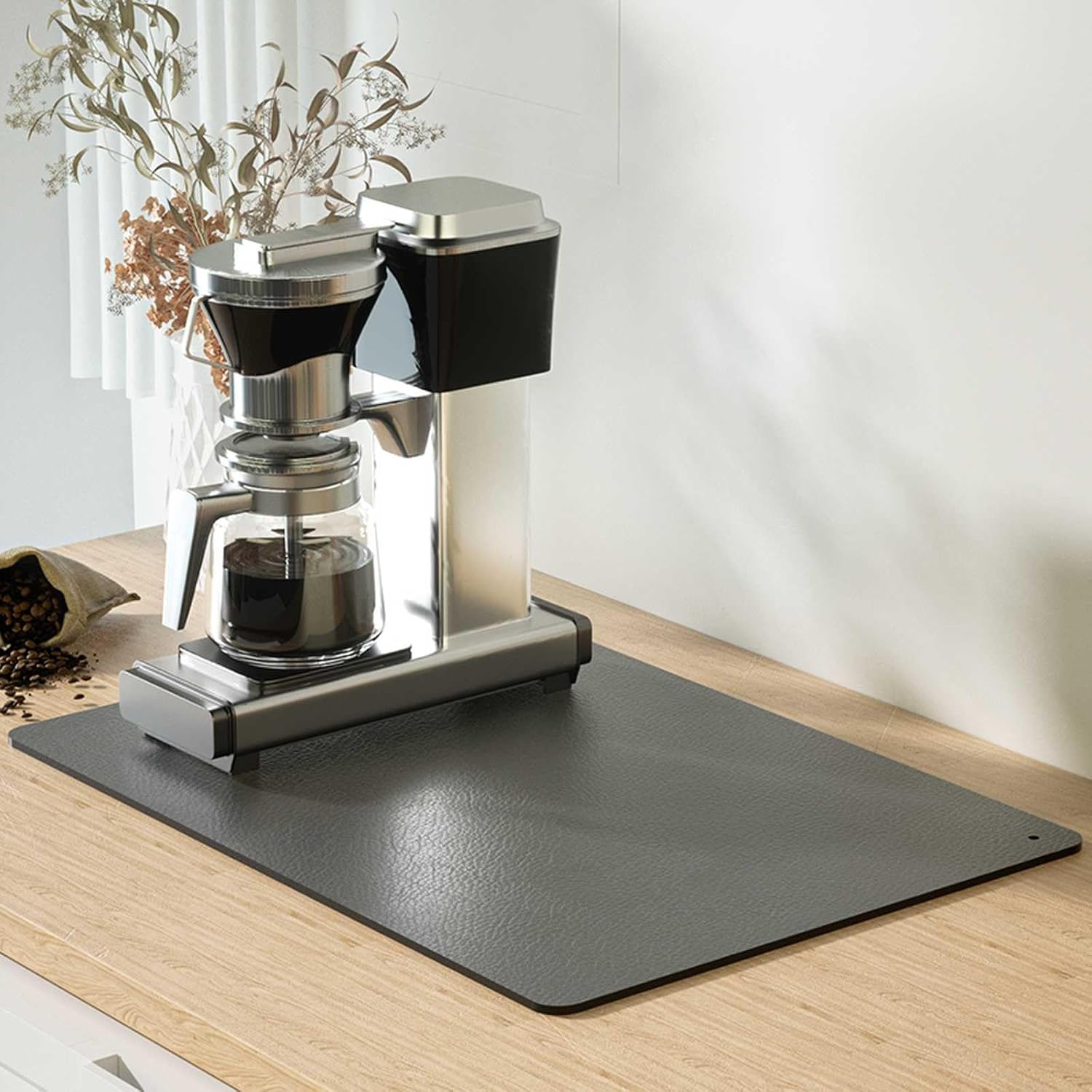 Coffee Mat for Countertop PU Absorbent Leather Non-Slip Rubber Backed Coffee Maker Mat for Espresso Machine Dish Drying Mat 16"X24" Grey image number 4