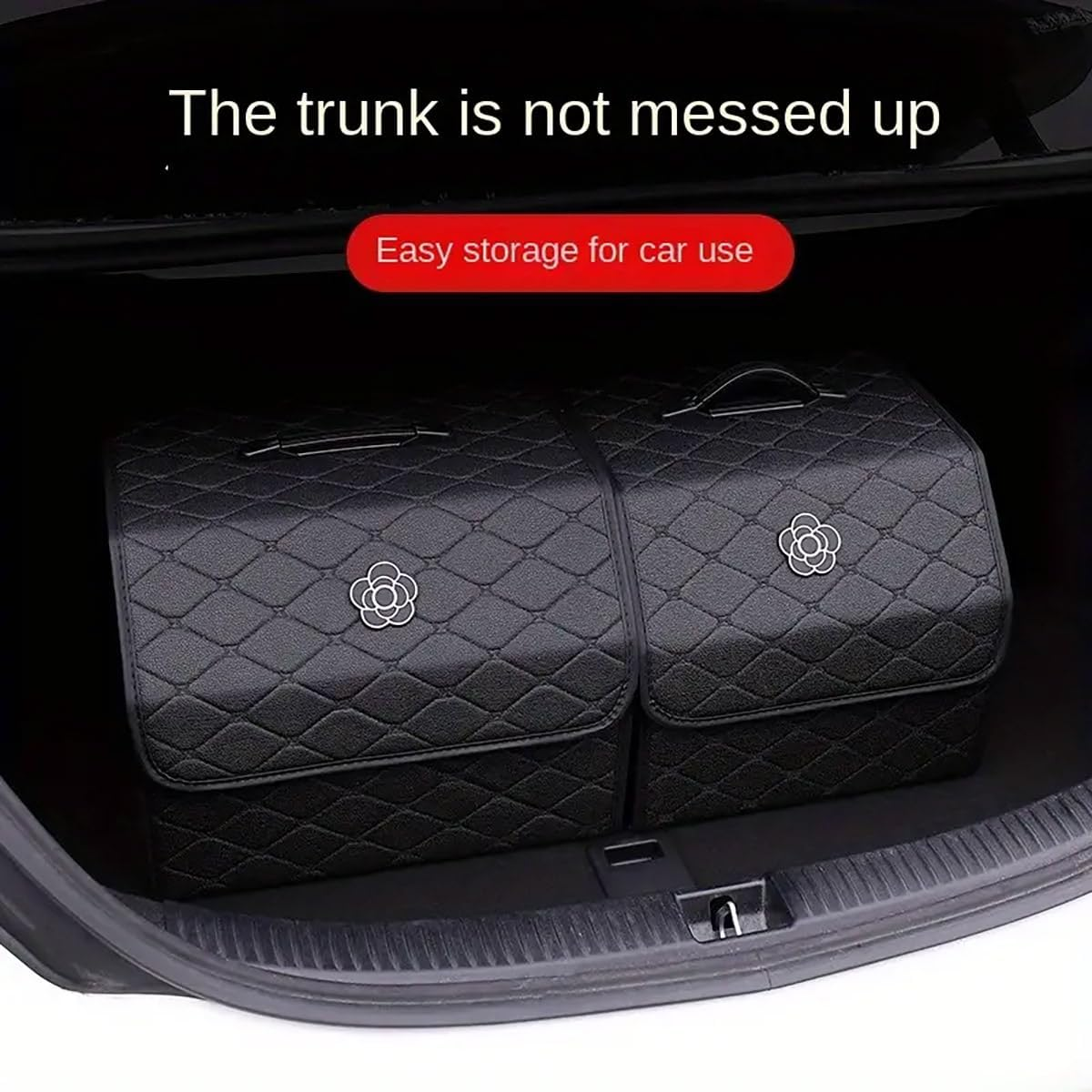 AIMALL Quilted Car Trunk Organizer, Multifunctional Storage Box for Women, Stylish Black