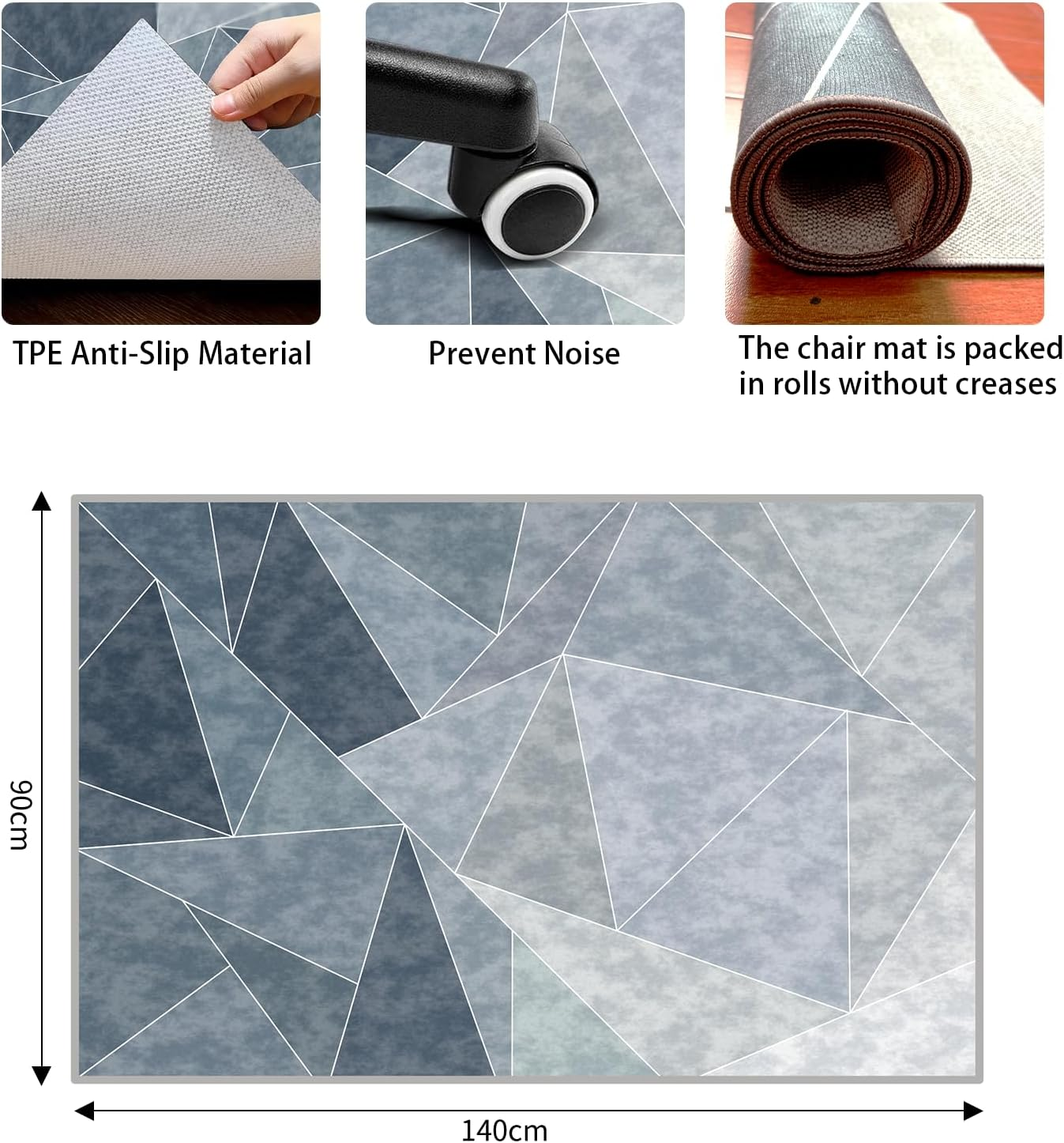 140X90Cm Office Chair Mat,Tpe Rubber Non-Slip Back Office Mats for Hardwood Floors,Desk Chair Mat for Rolling Chairs Multi-Purpose No Paste,Floor Protector for Home Office Roll Packaging