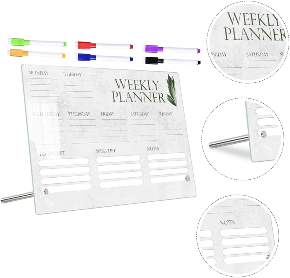 NUOBESTY Acrylic Memo Board 2 Whiteboard Pens and 2 Advertising Pins, Erasable Desktop Note Board for Weekly Planning, Home and School Message Organizer image number 5