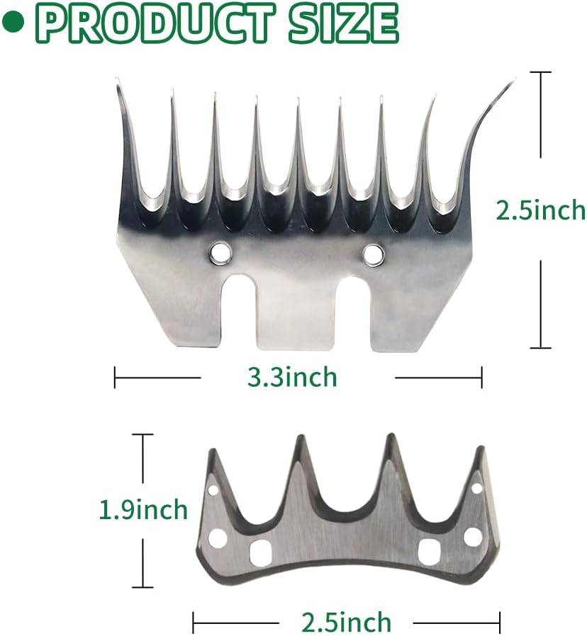Sheep Shears Blades 9-Tooth Wool Shearing Comb and Cutter Blade Set for Alpaca Goats Wool Cutter Grooming Trimmer(9T Scimitar+Front Blade)