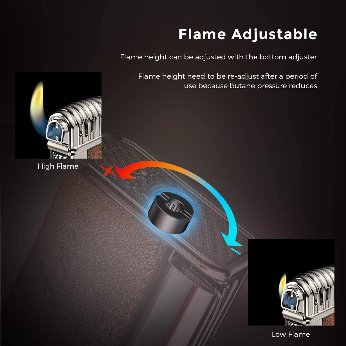 Windproof Cigar Lighter with Metal Tools Angled Soft Flame Butane Gas Refillable Lighters Gift Set for Men (Sold without Gas) image number 5